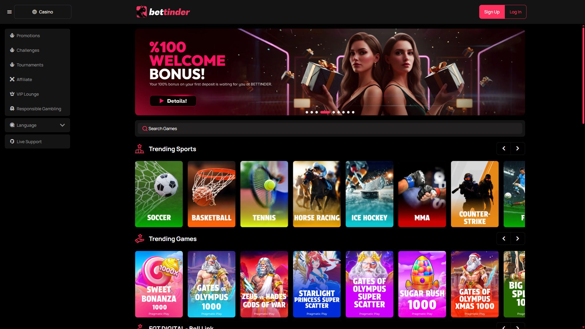 Bettinder — Homepage (Desktop)