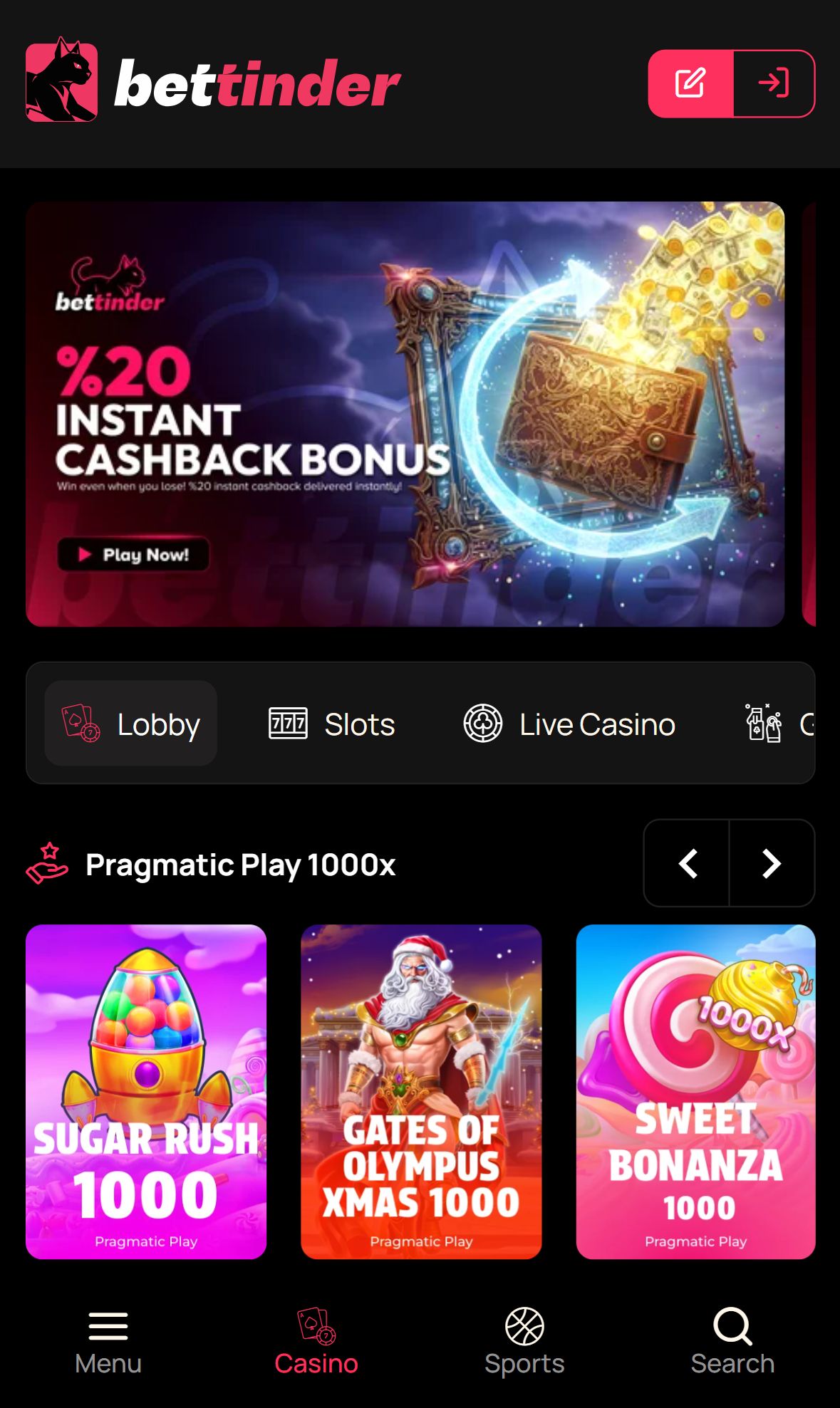 Bettinder — Lobby (Mobile)