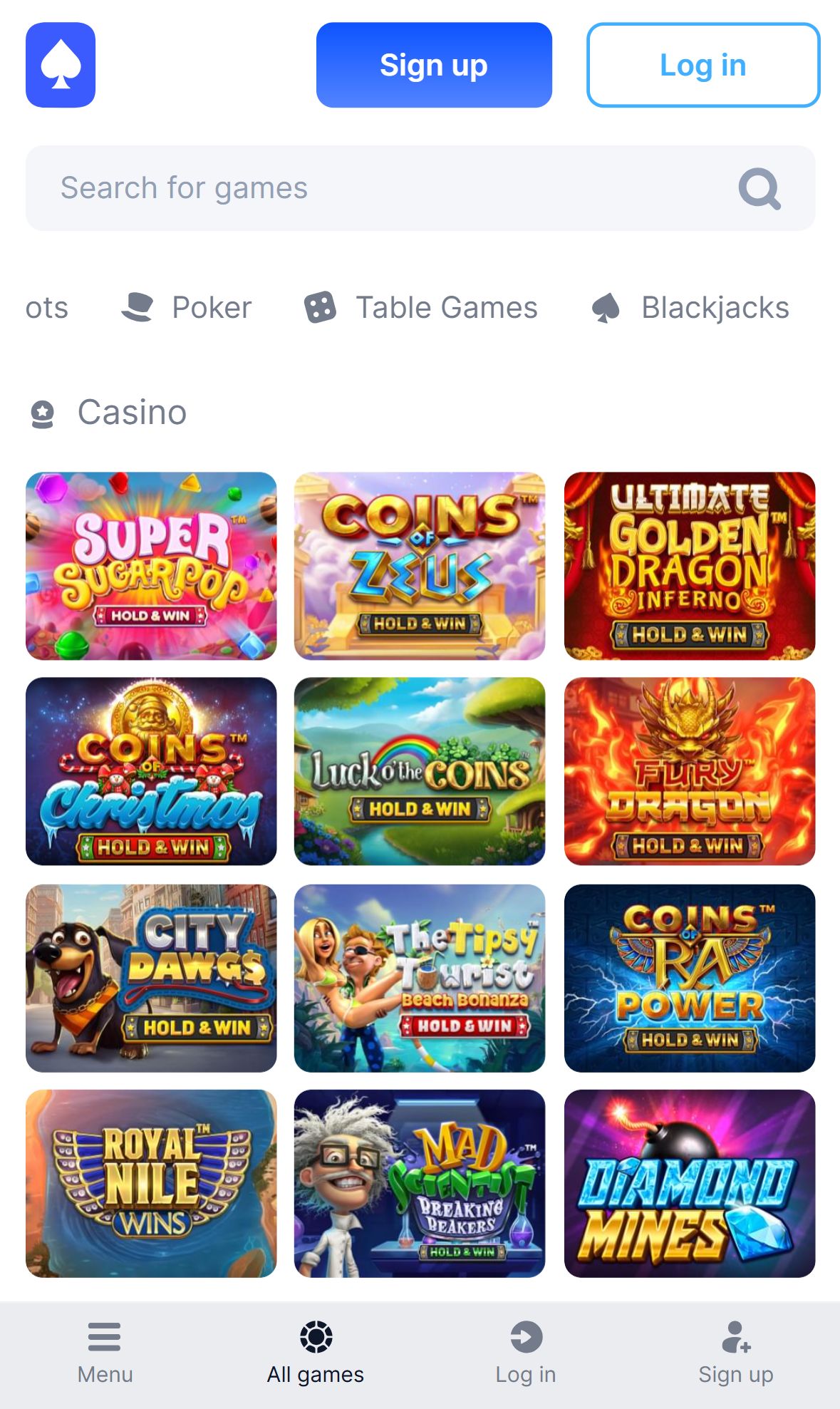 Betto Games — Lobby (Mobile)