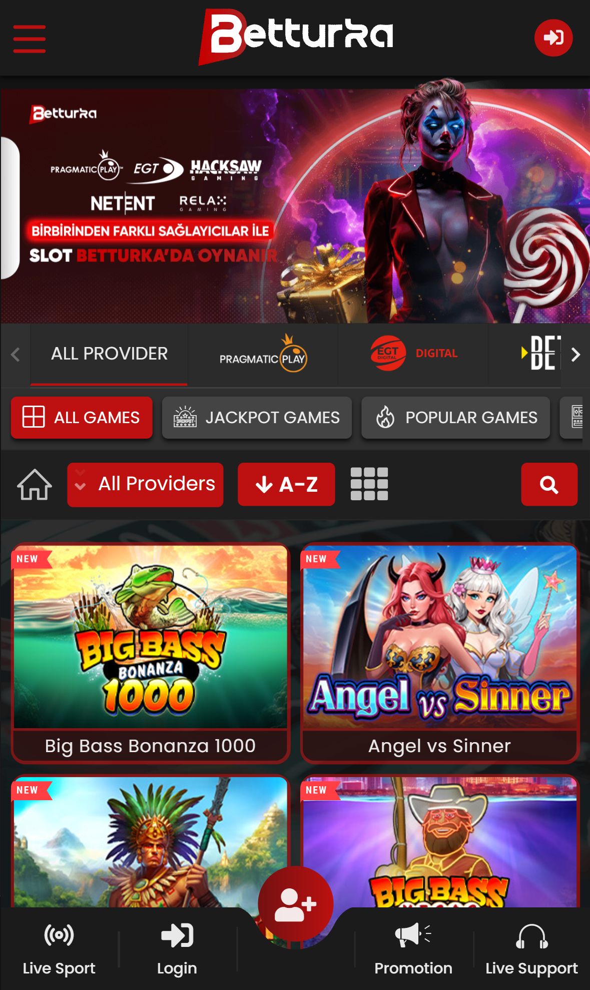 BetTurka — Lobby (Mobile)