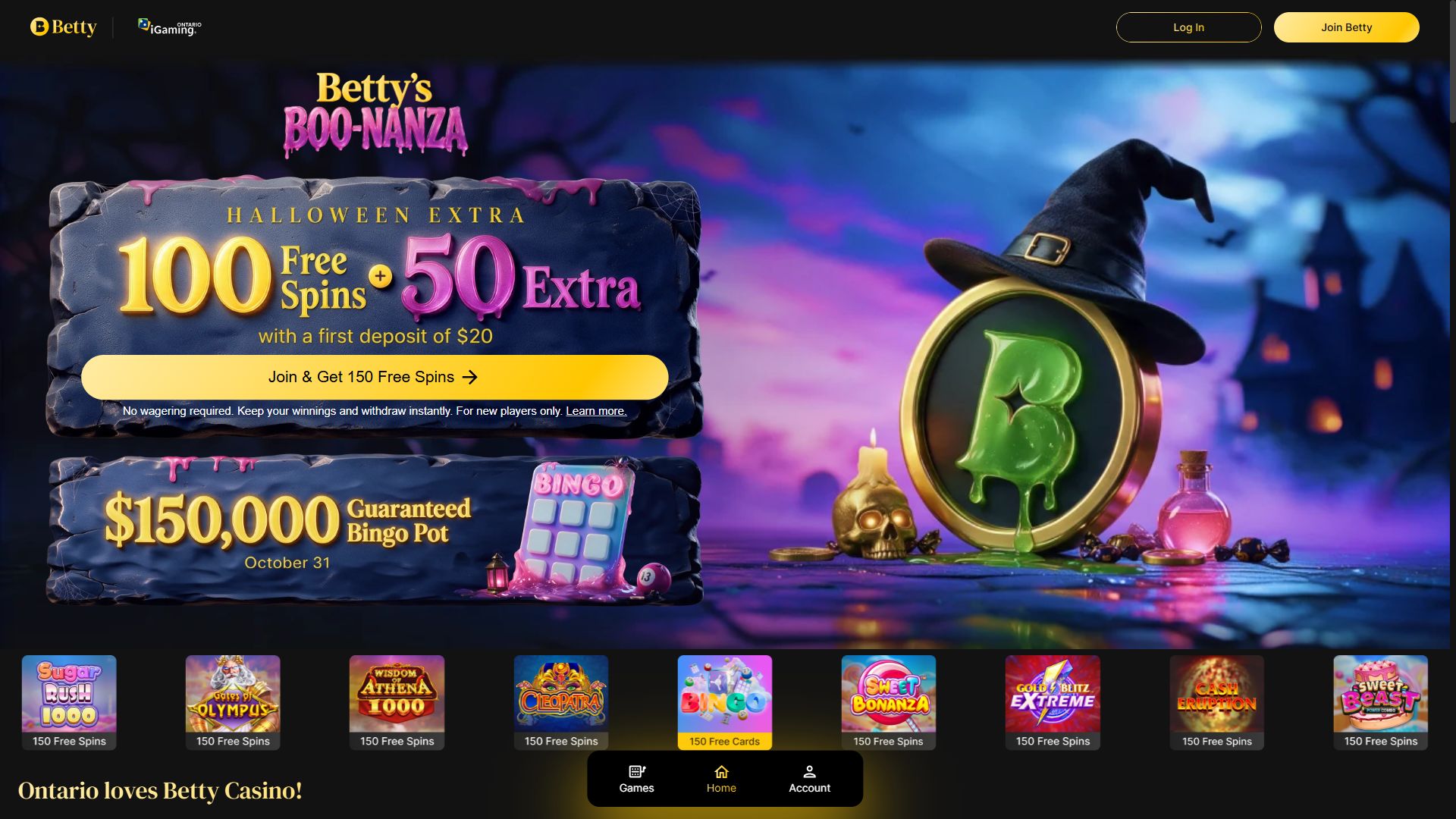 Betty Casino — Homepage (Desktop)