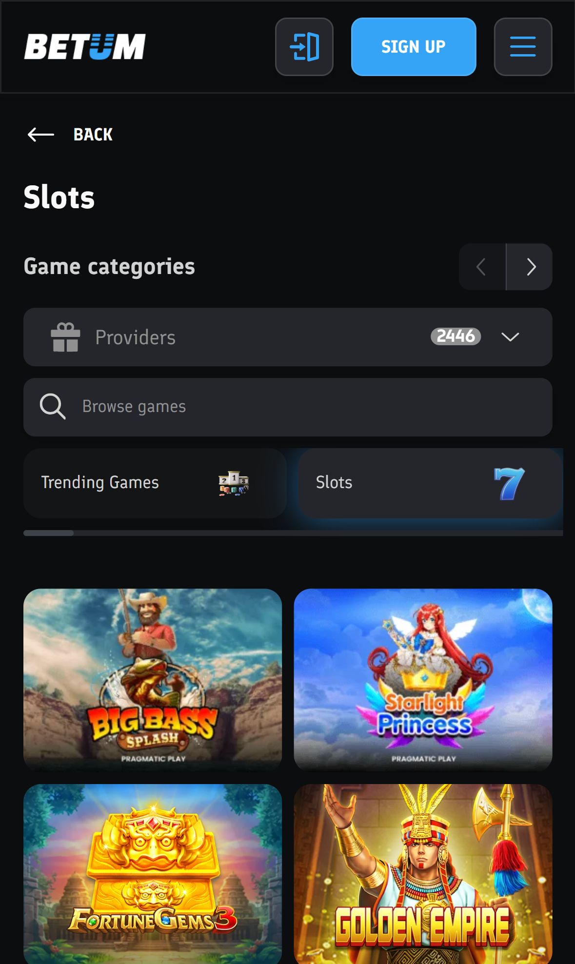 Betum — Lobby (Mobile)
