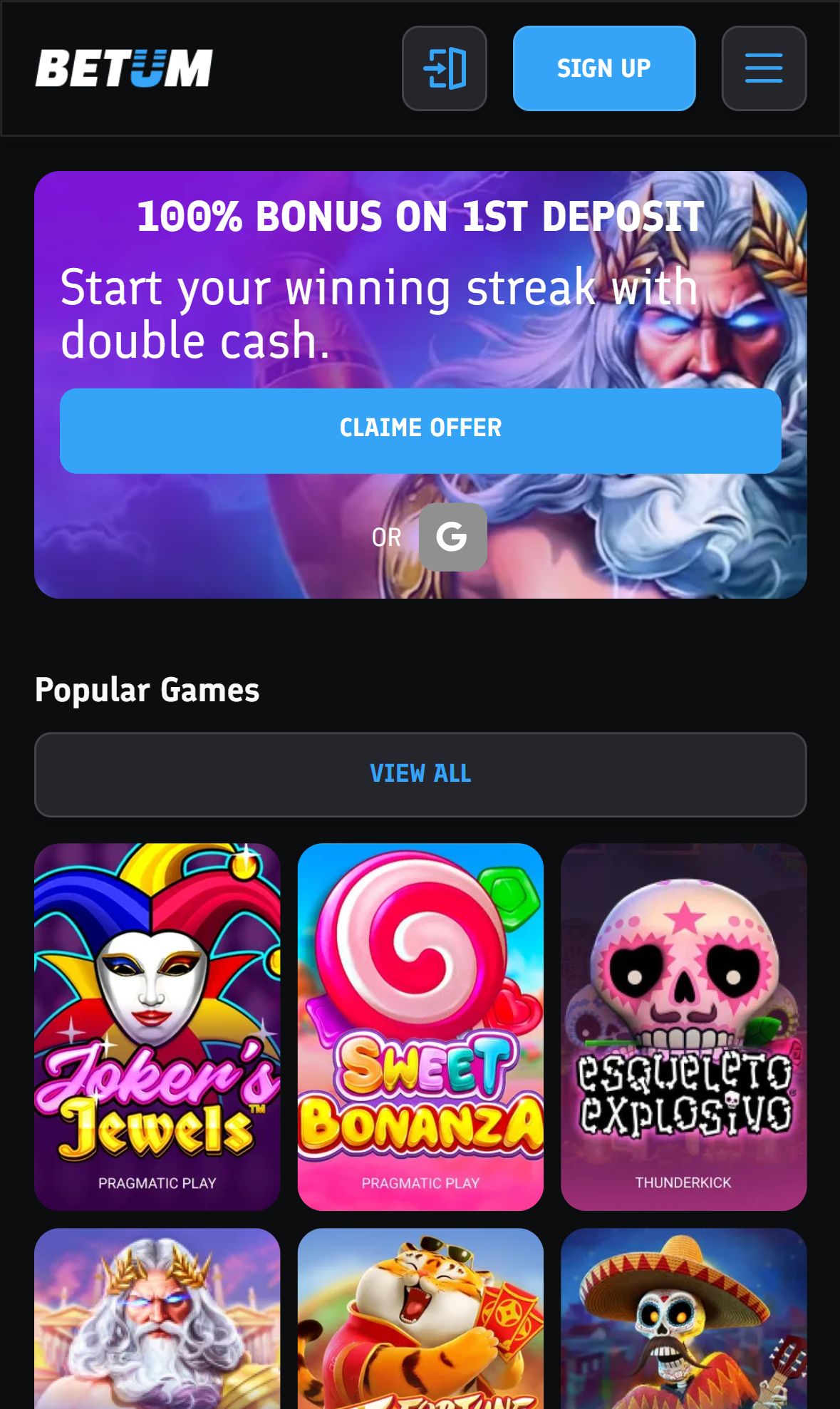 Betum — Homepage (Mobile)