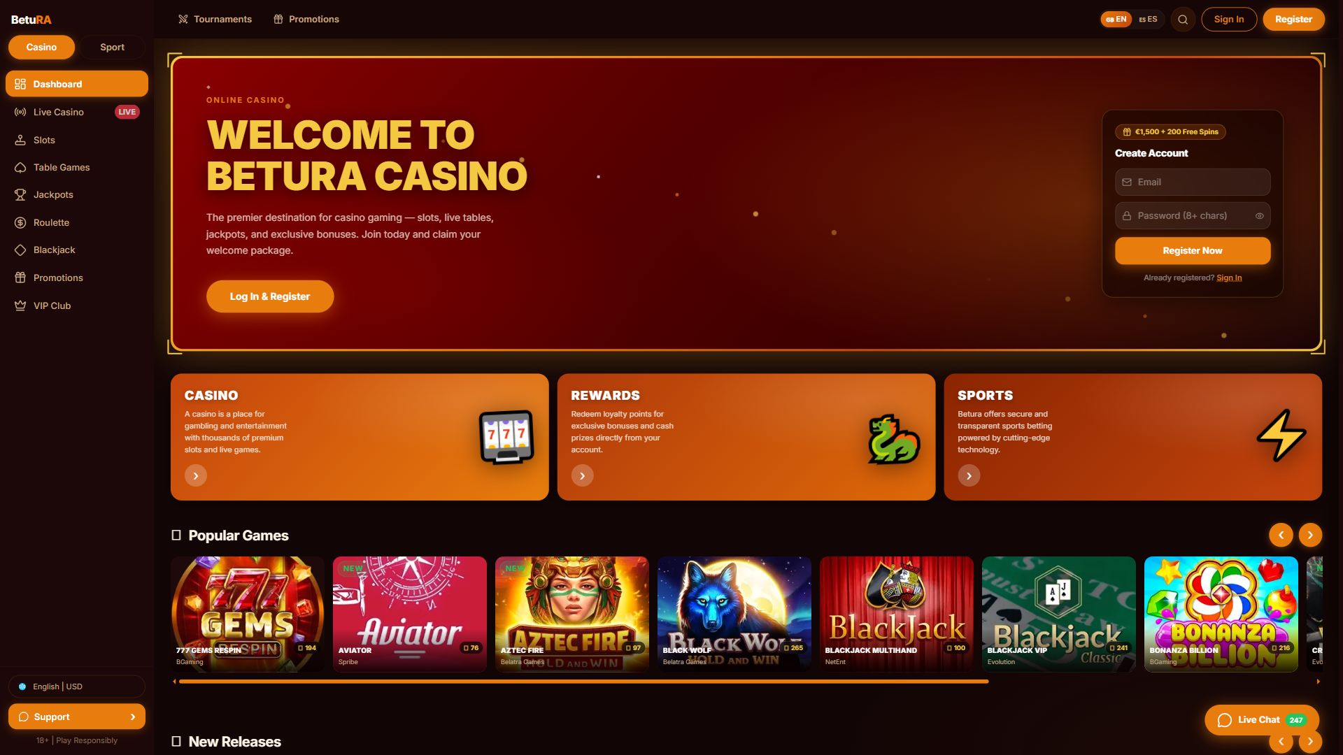 Betura Casino — Homepage (Desktop)