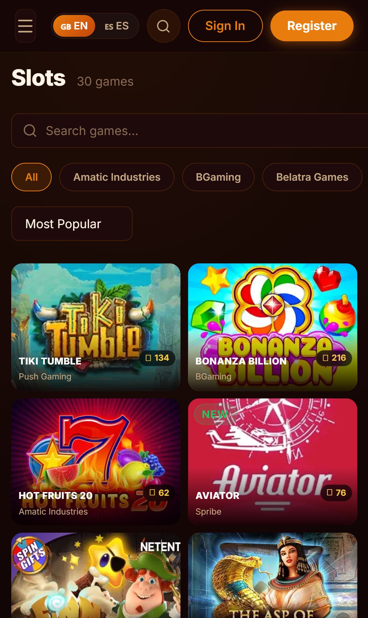 Betura Casino — Homepage (Mobile)