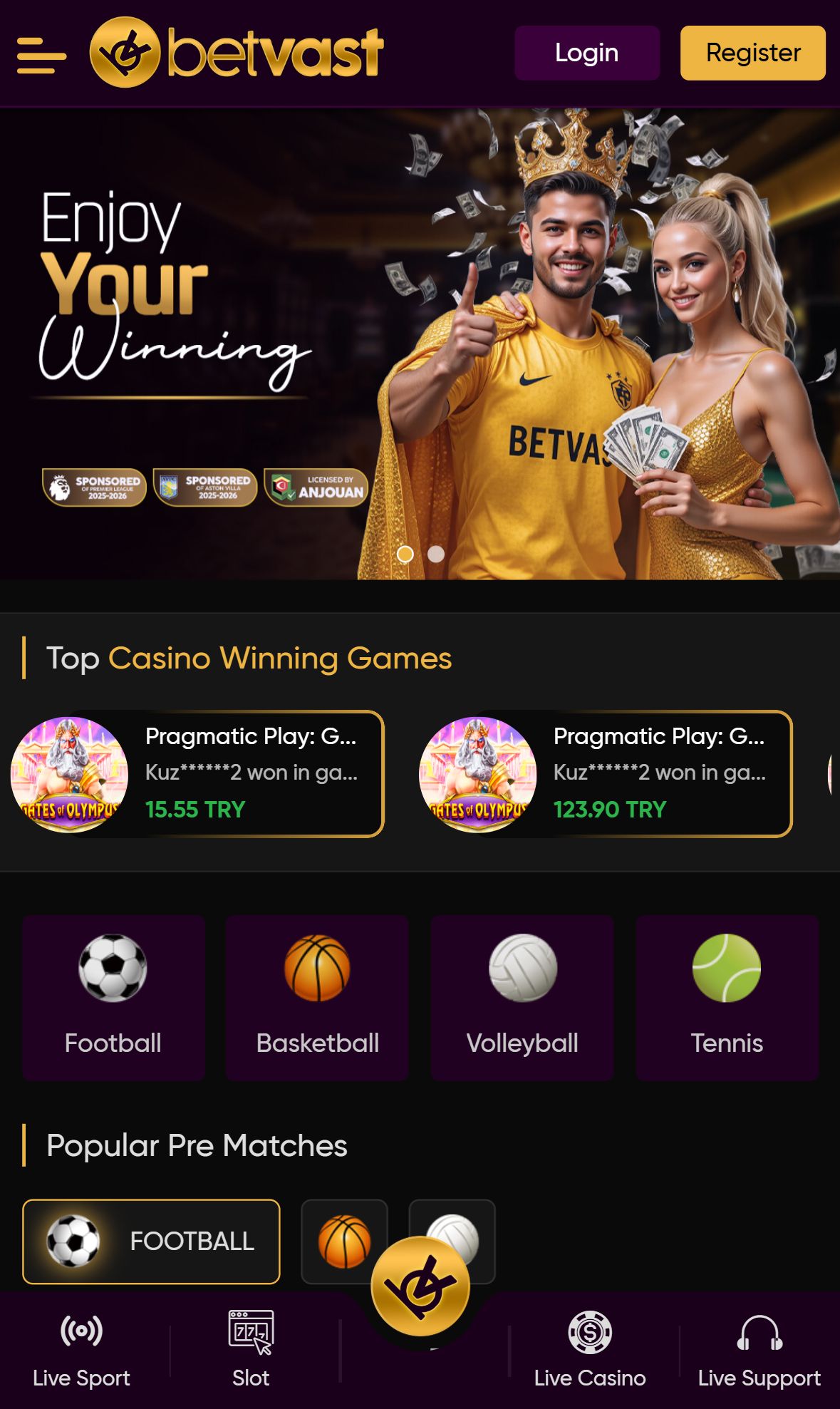 Betvast — Homepage (Mobile)
