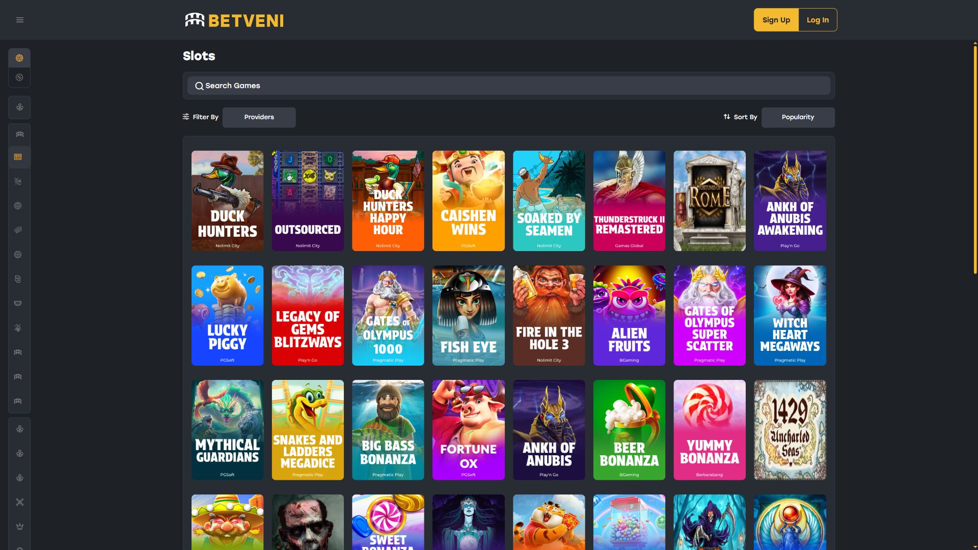 Betveni — Lobby (Desktop)