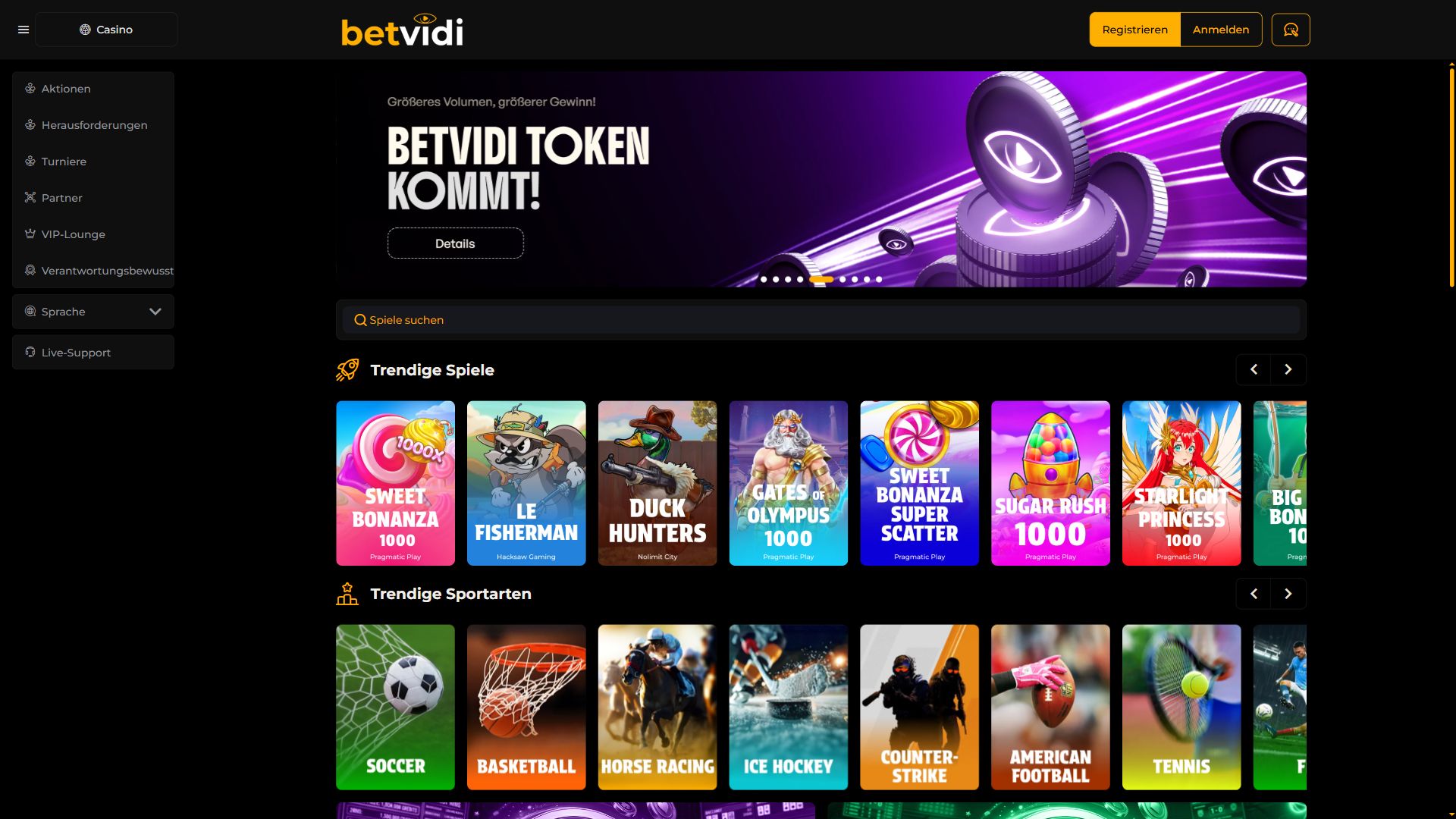 Betvidi — Startseite (Desktop)