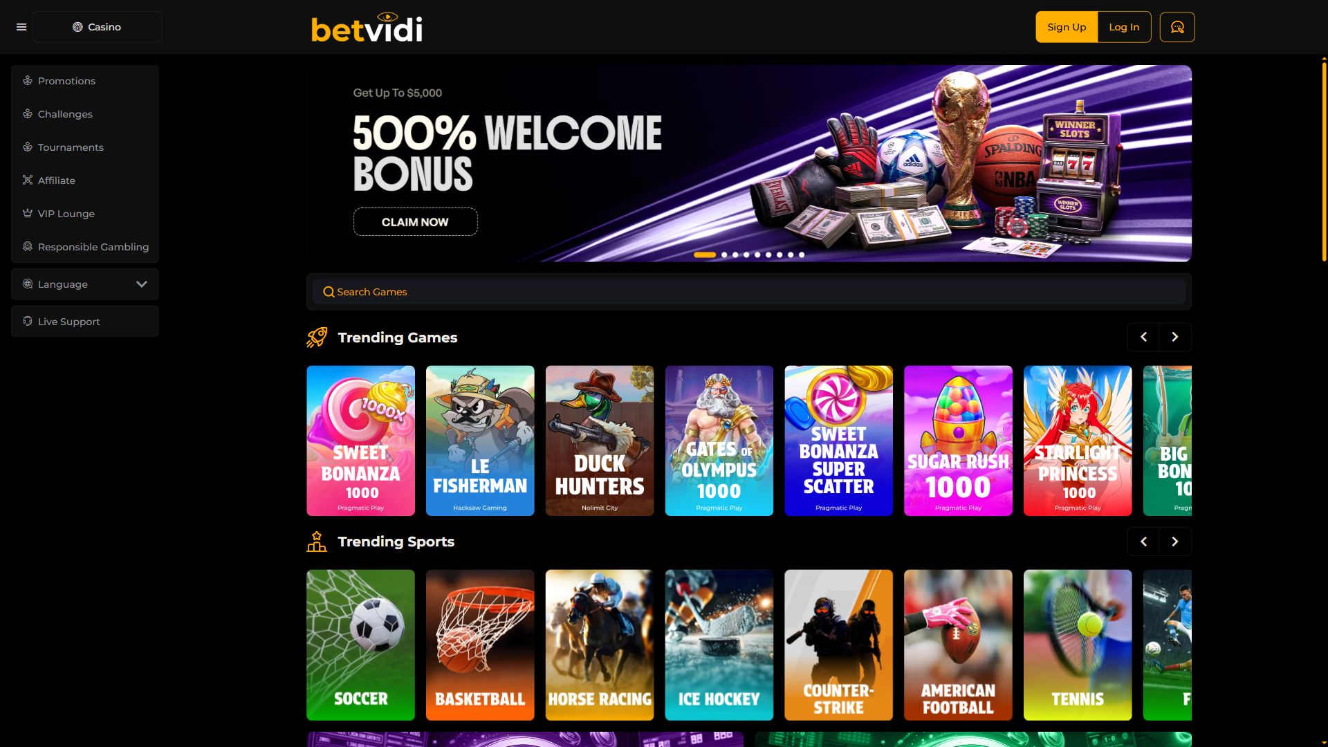 Betvidi — Homepage (Desktop)