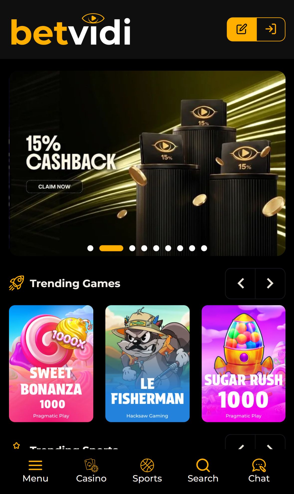 Betvidi — Homepage (Mobile)