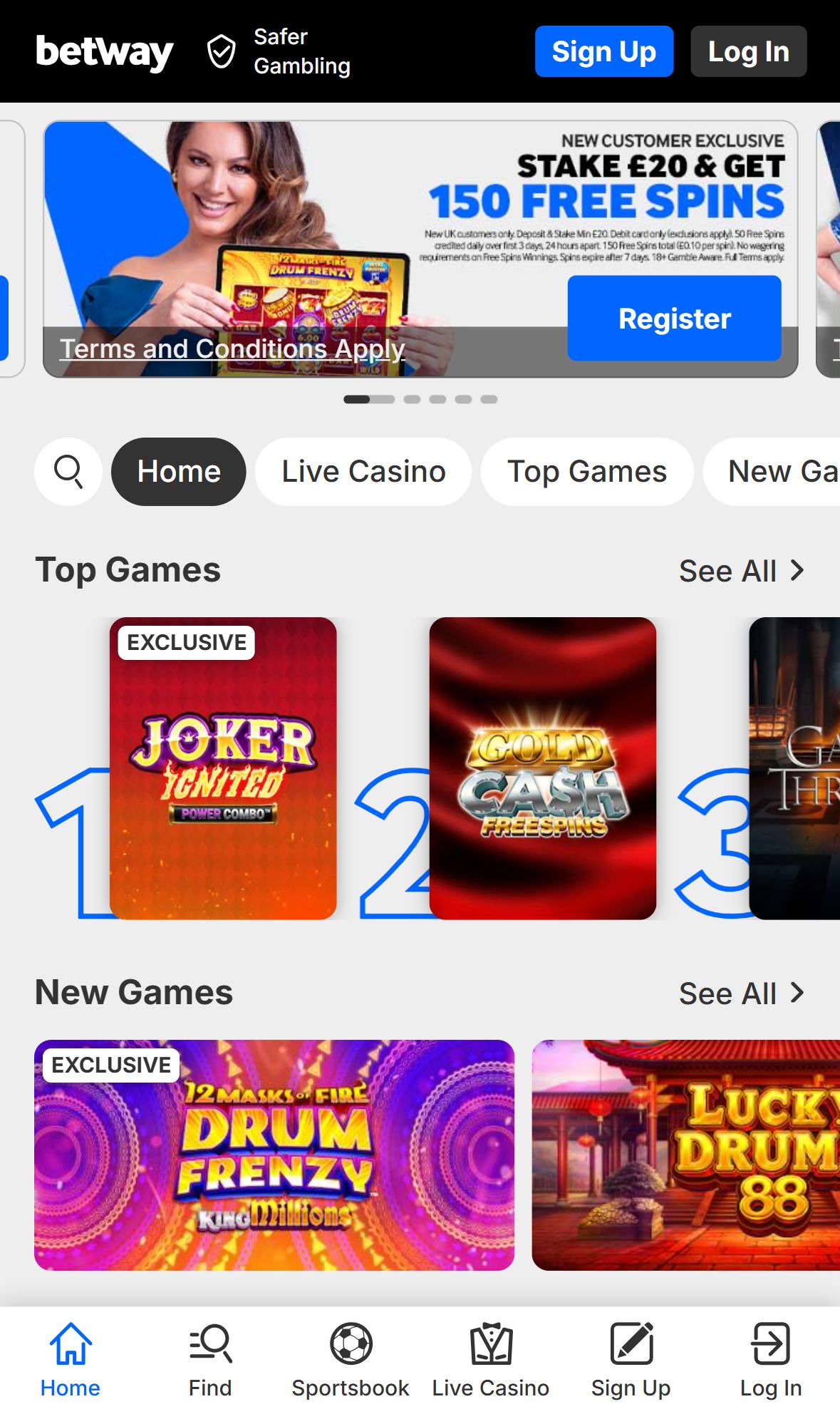 Betway — Lobby (Mobile)