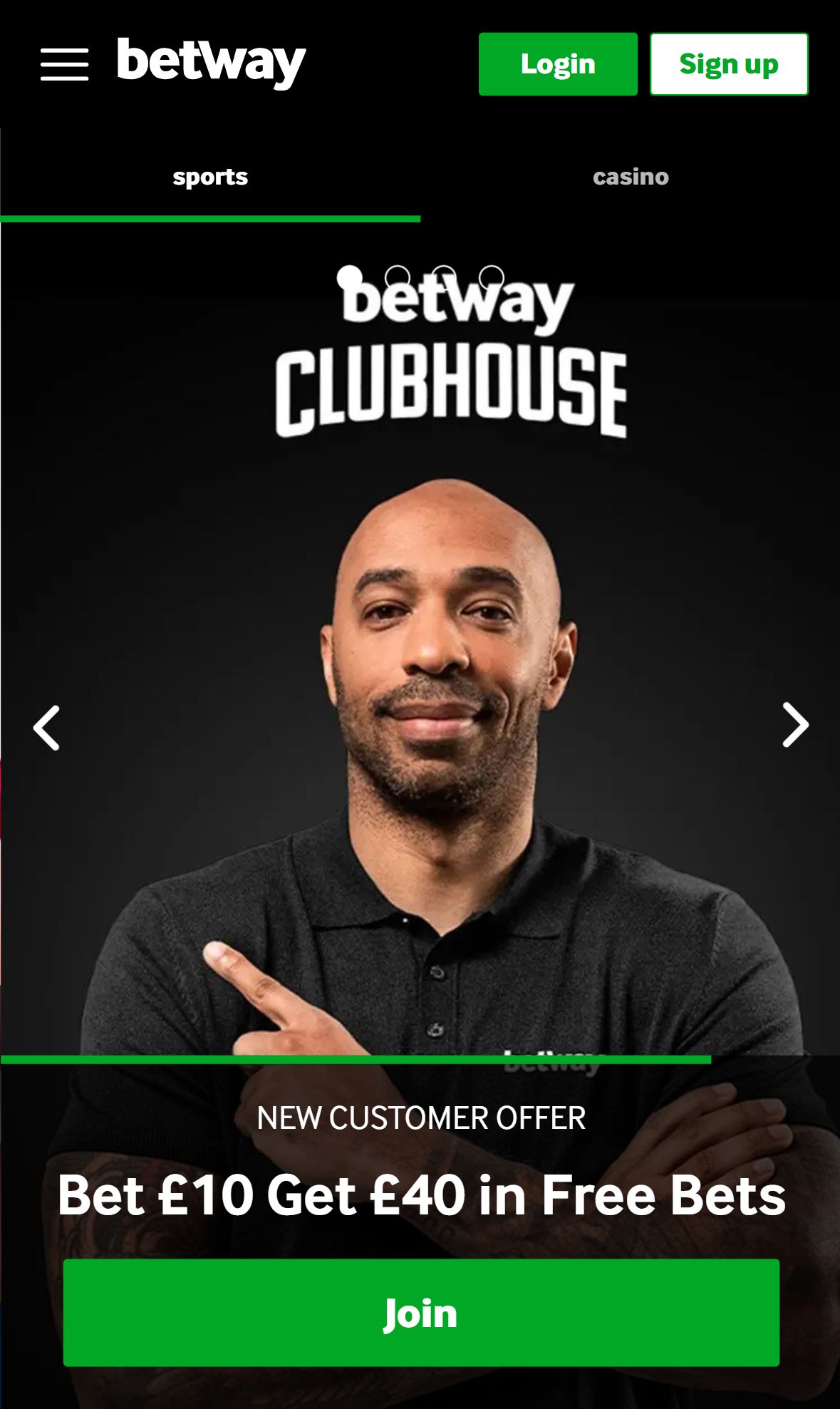 Betway — Homepage (Mobile)