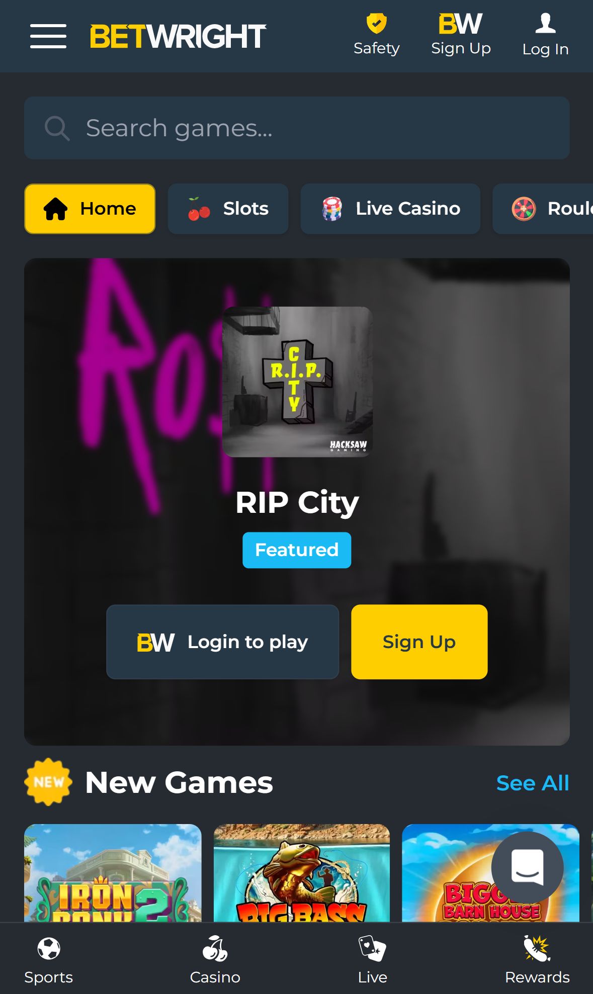 BetWright — Lobby (Mobile)