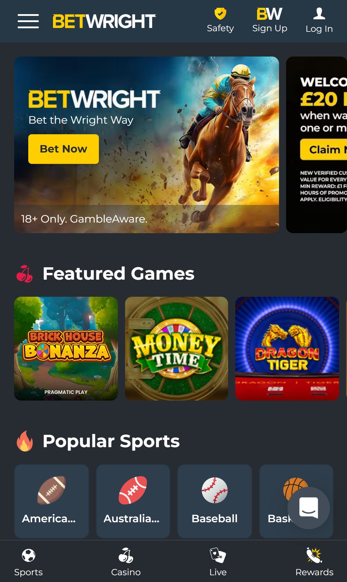 BetWright — Homepage (Mobile)