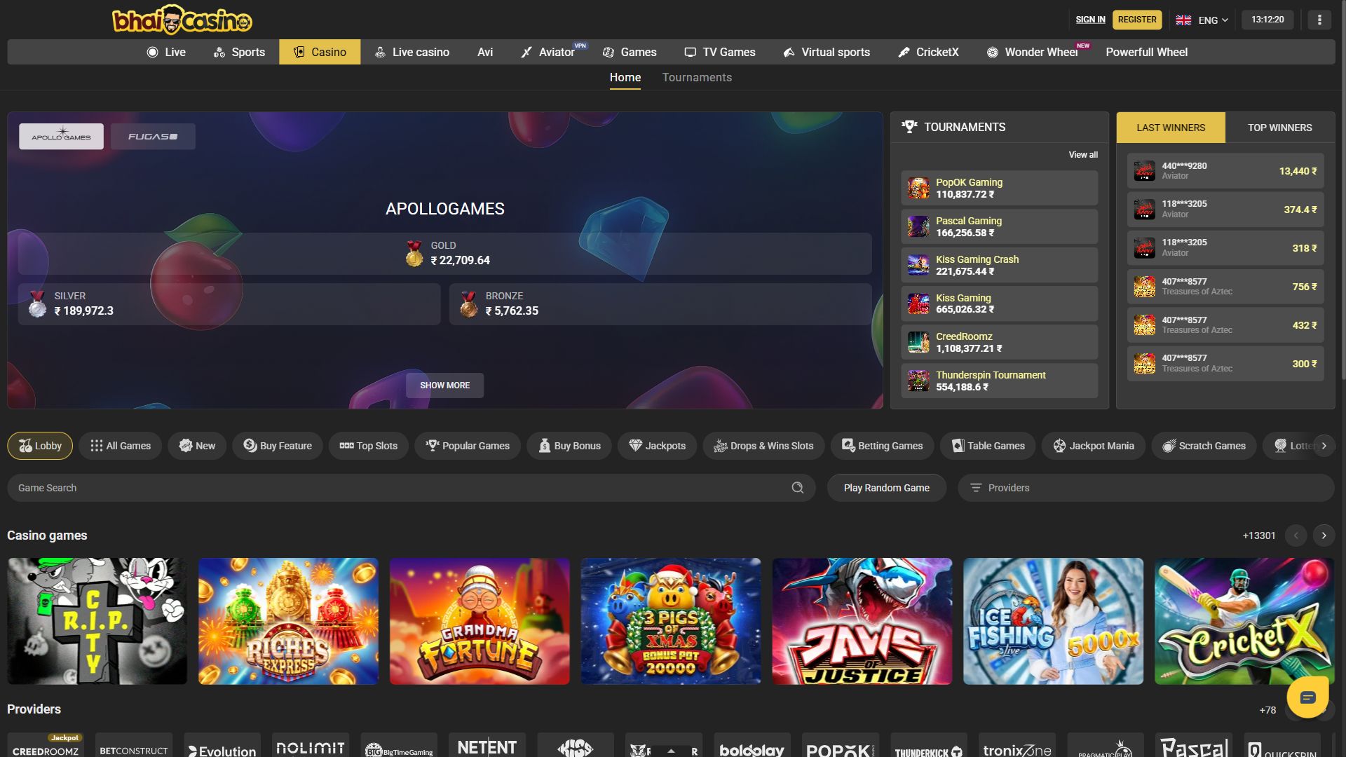 Bhaicasino — Lobby (Desktop)