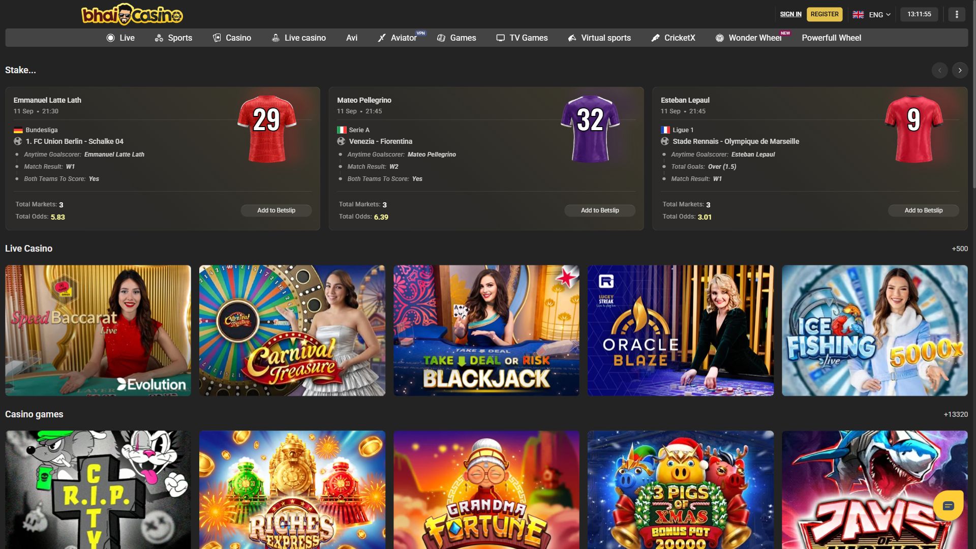 Bhaicasino — Homepage (Desktop)