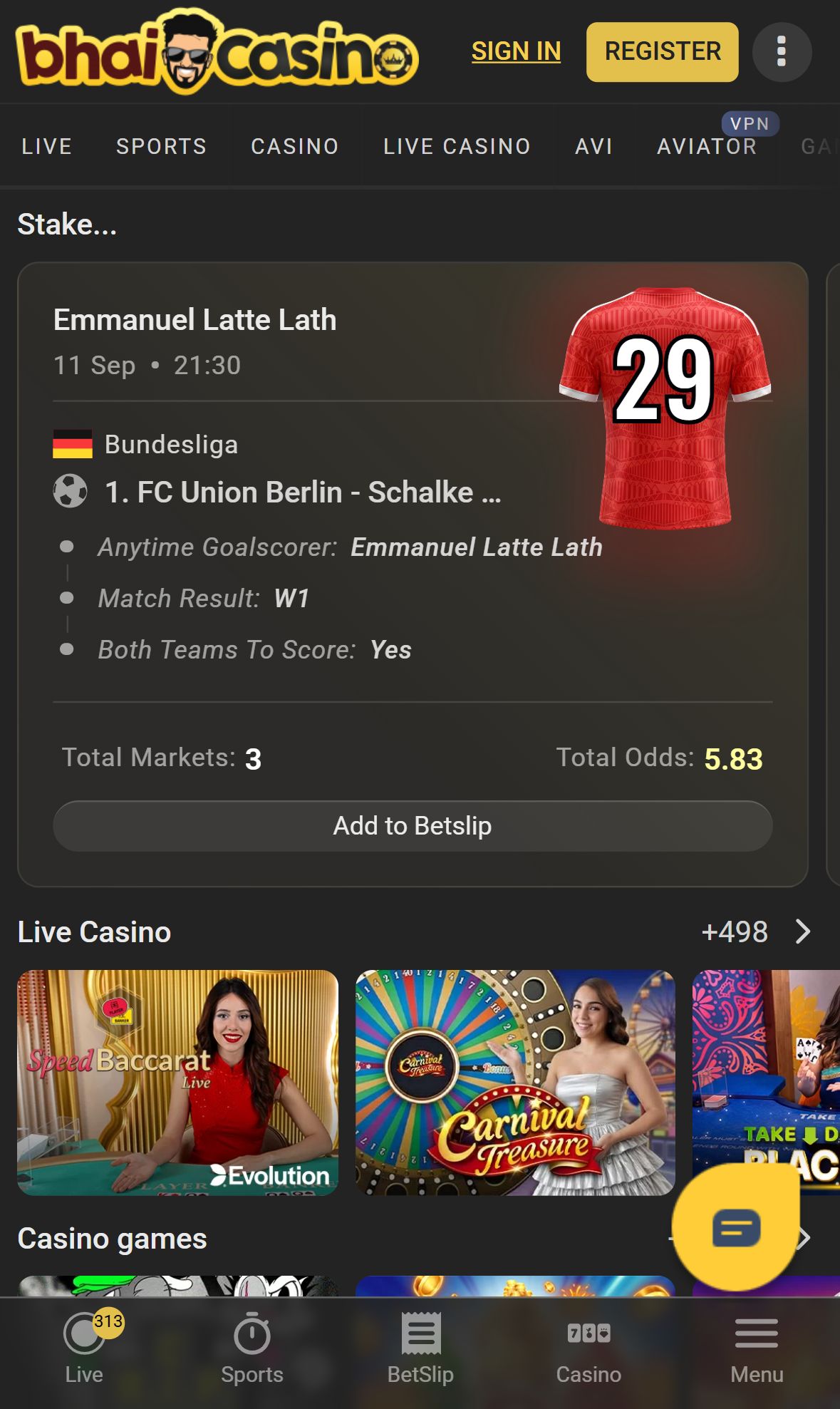 Bhaicasino — Homepage (Mobile)