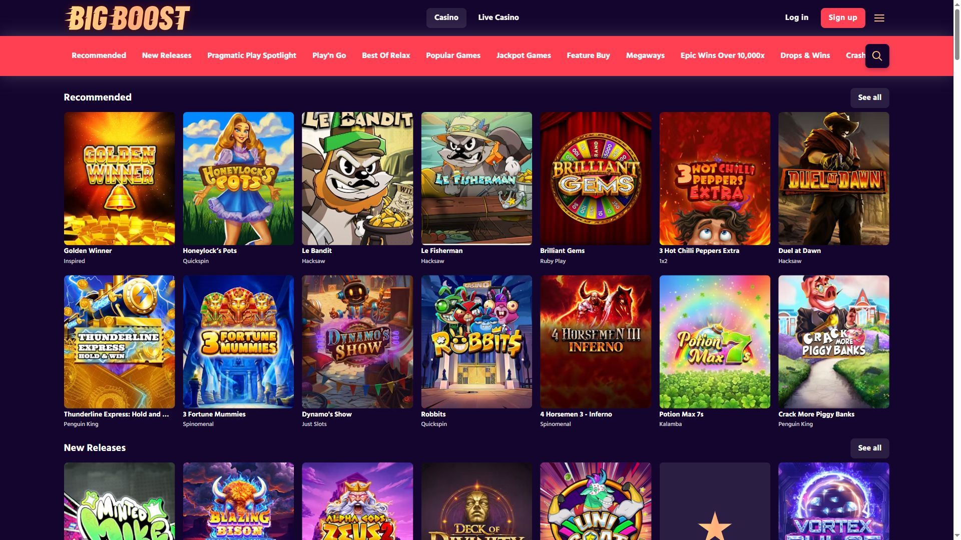 Bigboost — Lobby (Desktop)