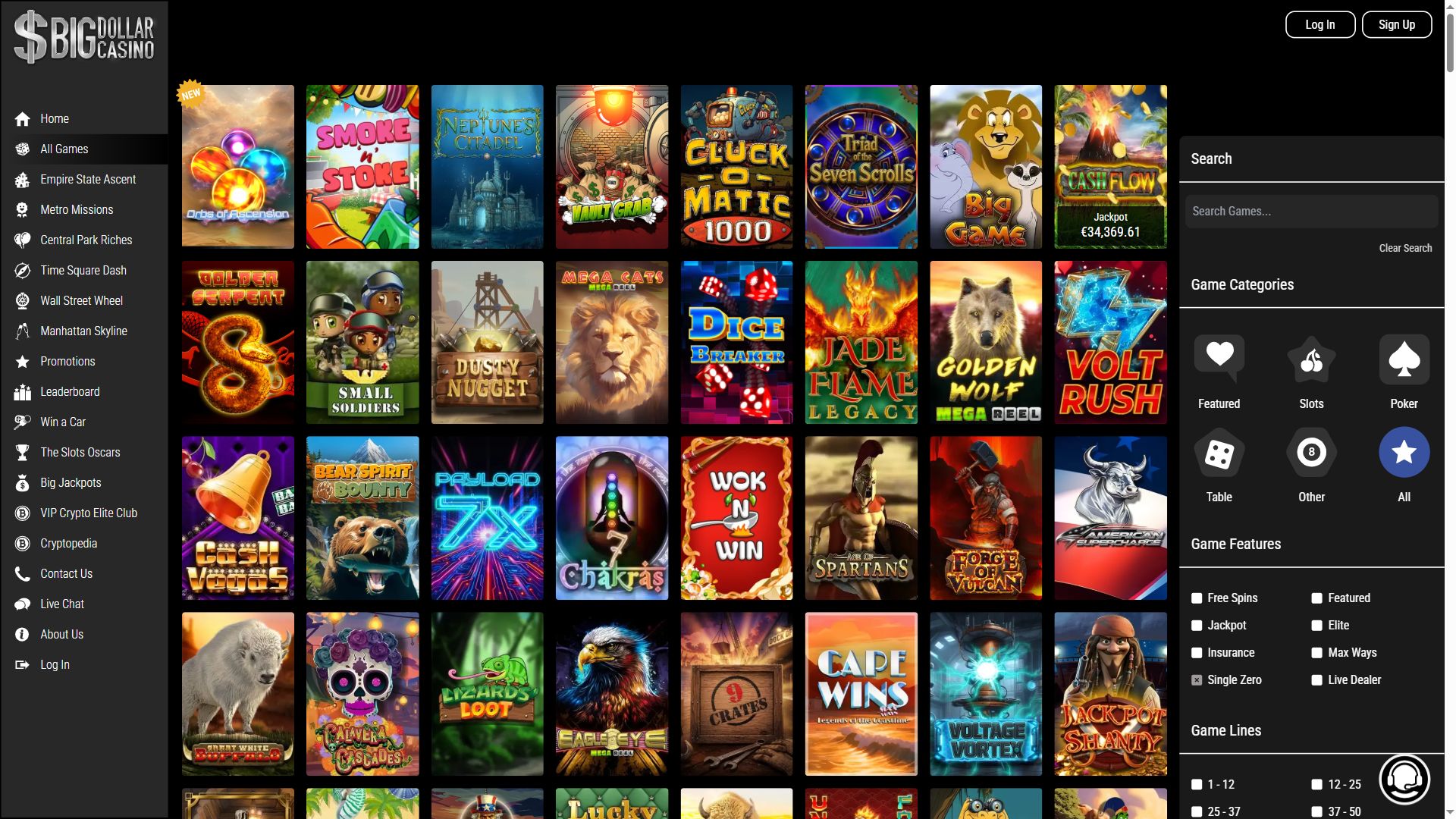 Big Dollar Casino — Lobby (Desktop)