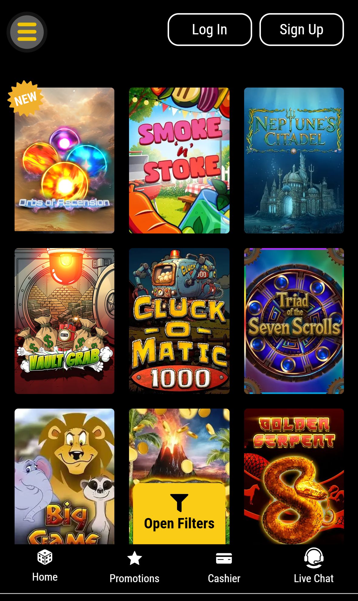 Big Dollar Casino — Lobby (Mobile)