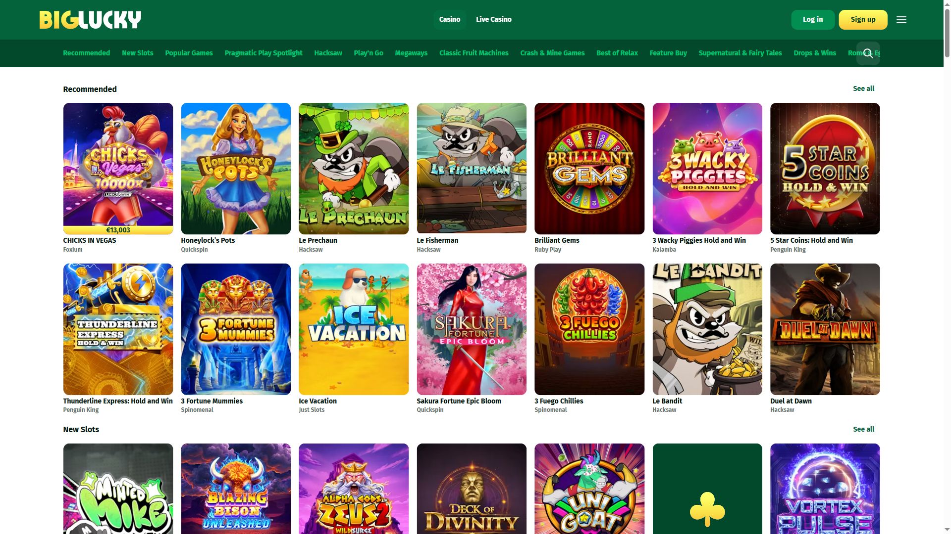 Big Lucky — Lobby (Desktop)
