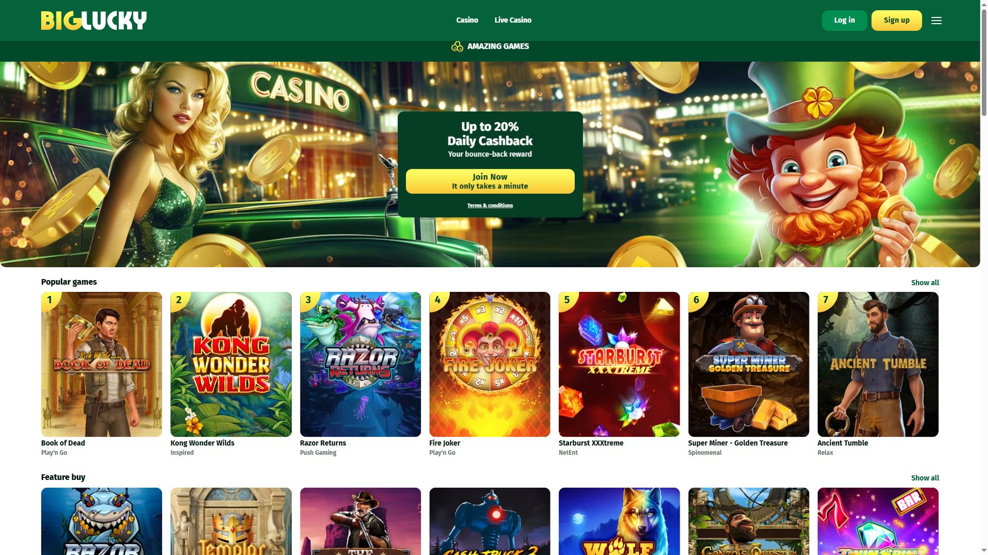 Big Lucky — Startseite (Desktop)