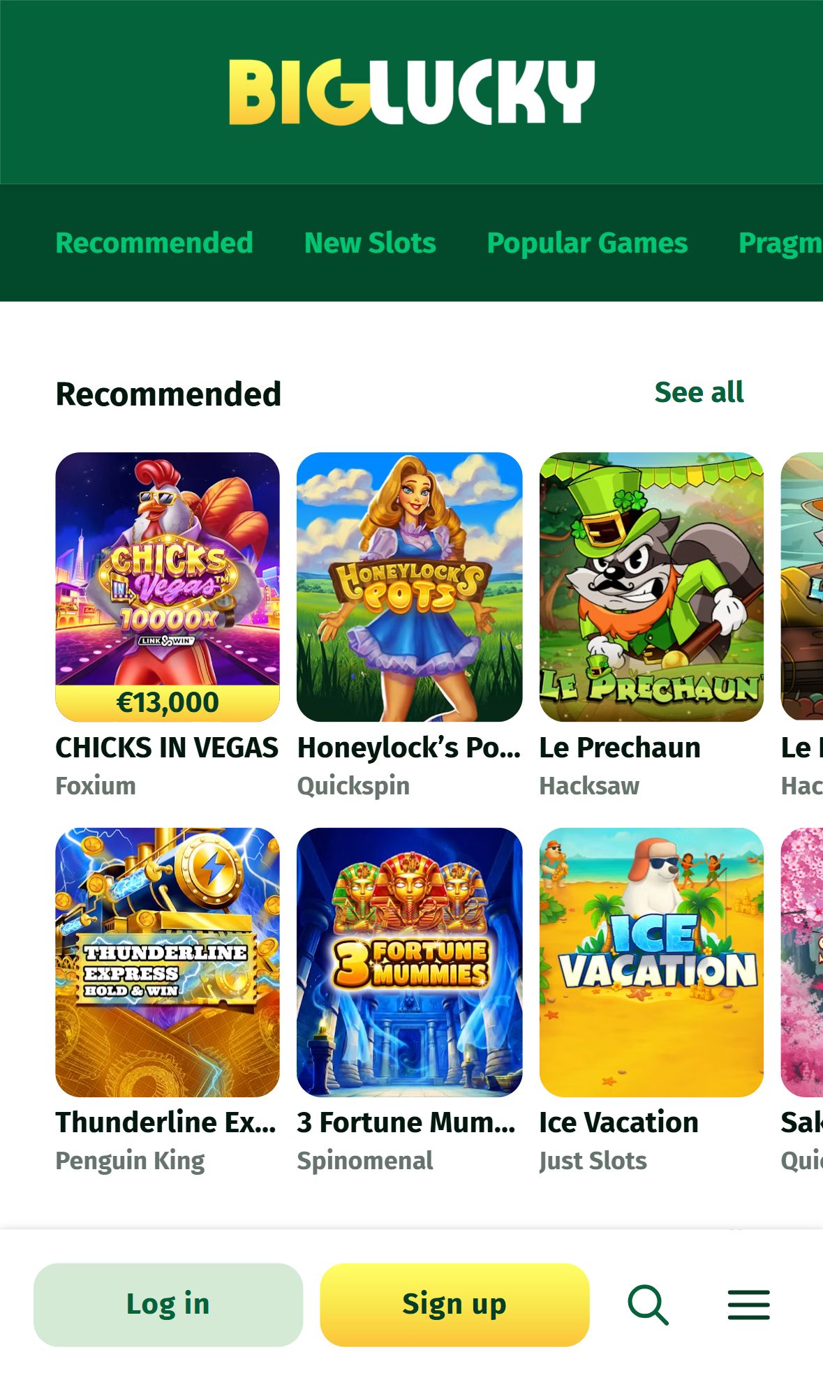 Big Lucky — Lobby (Mobile)