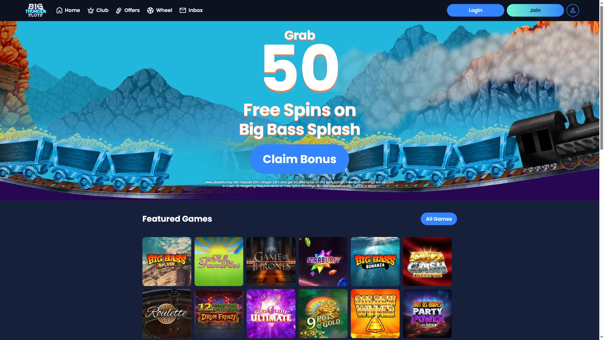 Big Thunder Slots — Homepage (Desktop)