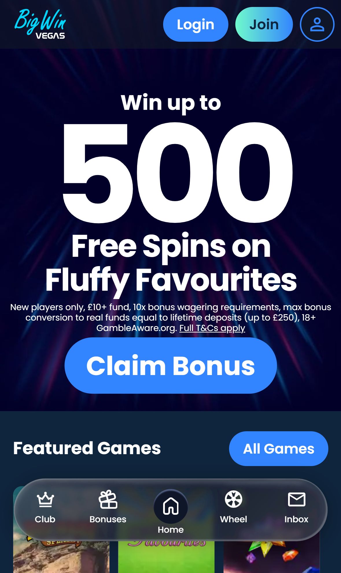 Bigwinvegas — Homepage (Mobile)