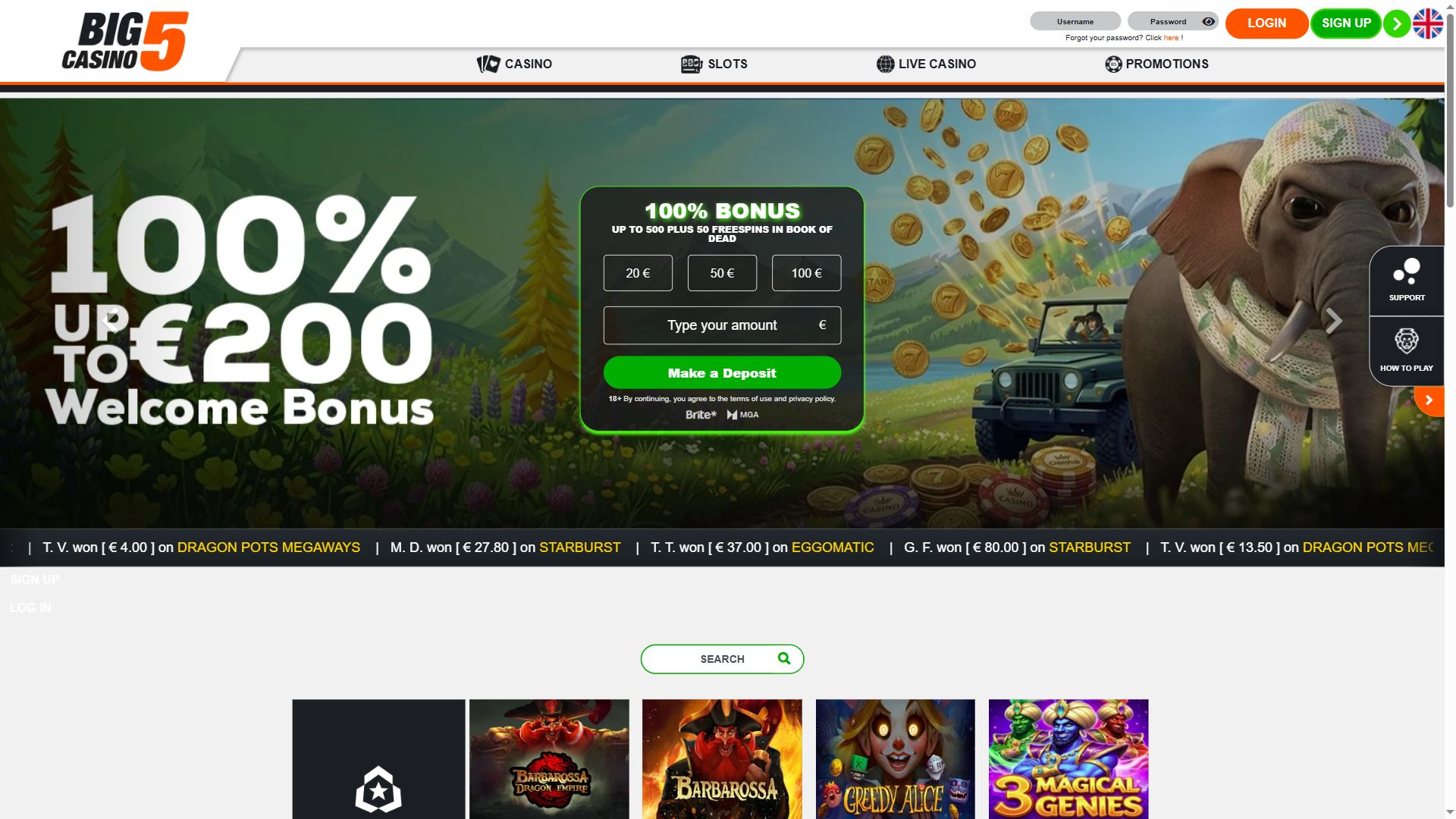 Big5Casino — Startseite (Desktop)