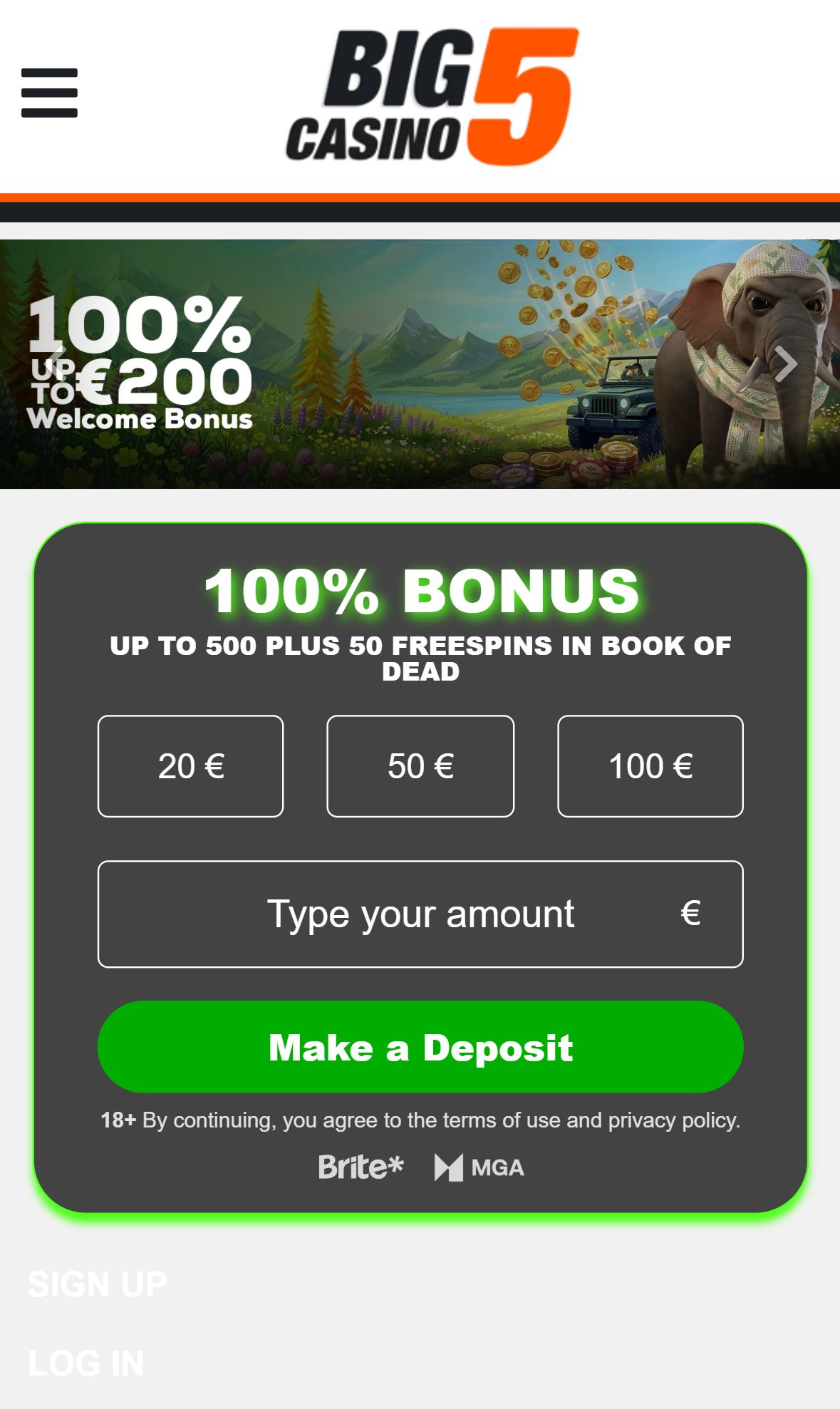 Big5Casino — Startseite (Mobil)