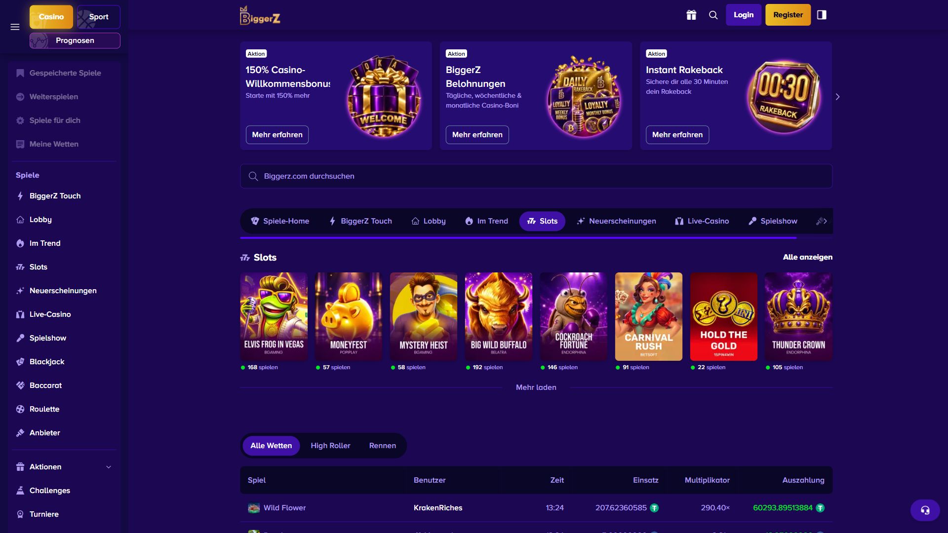 BiggerZ — Lobby (Desktop)