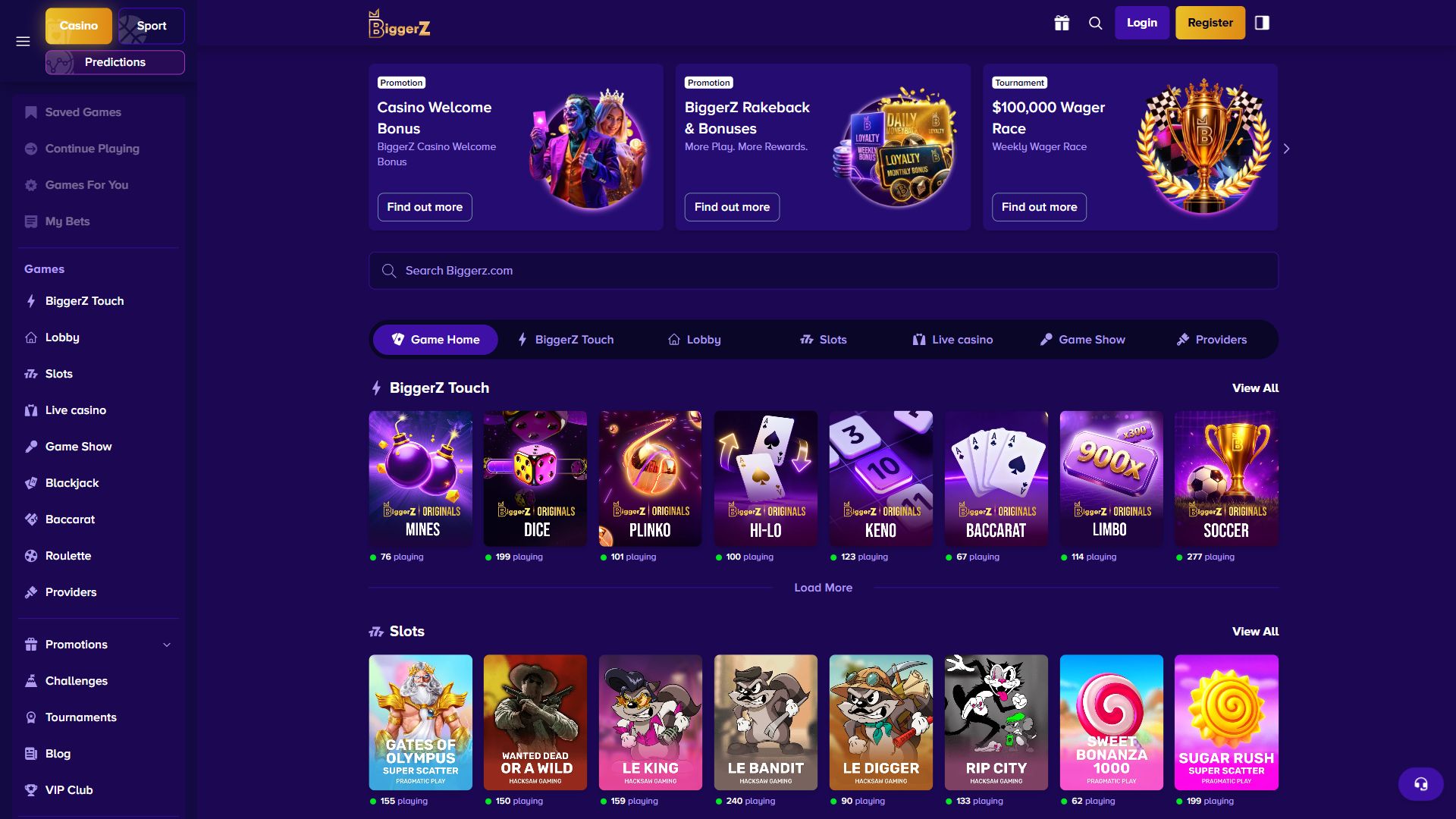 BiggerZ — Lobby (Desktop)