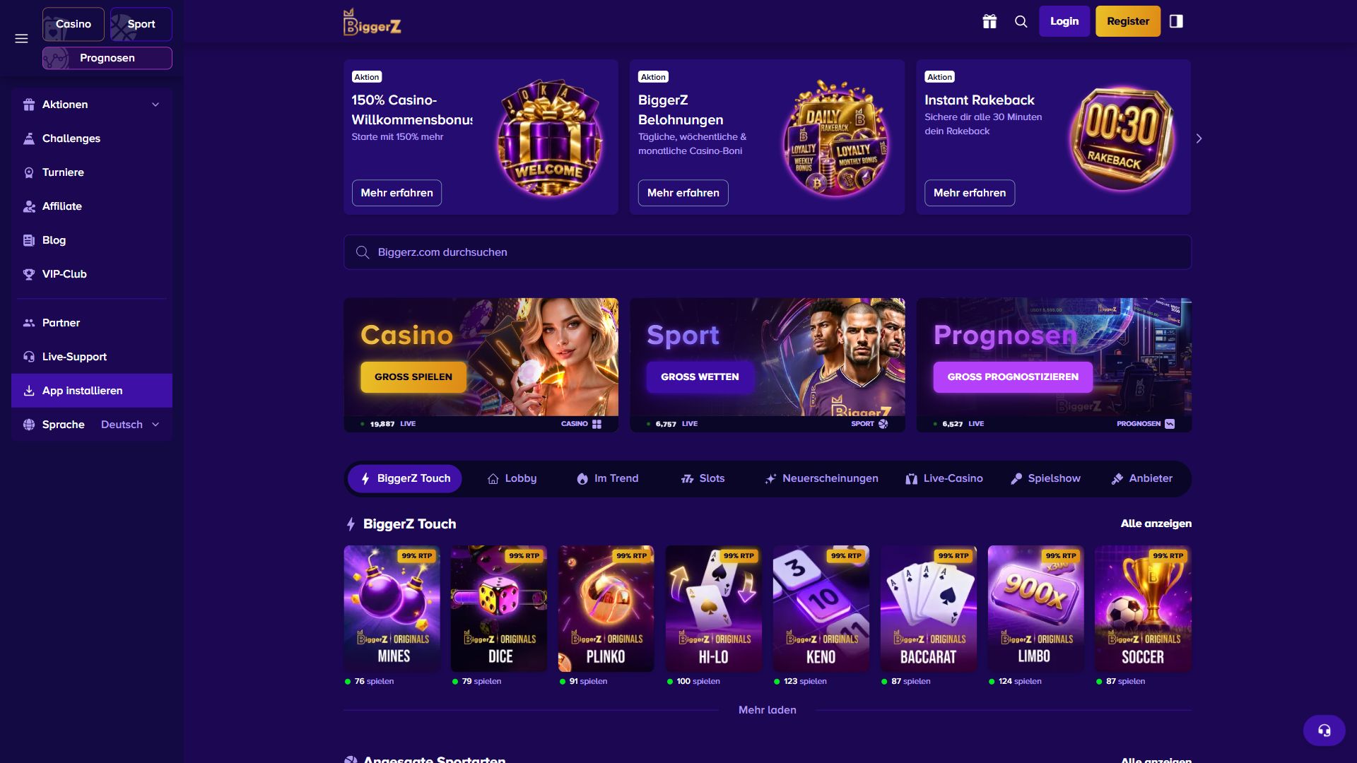 BiggerZ — Startseite (Desktop)