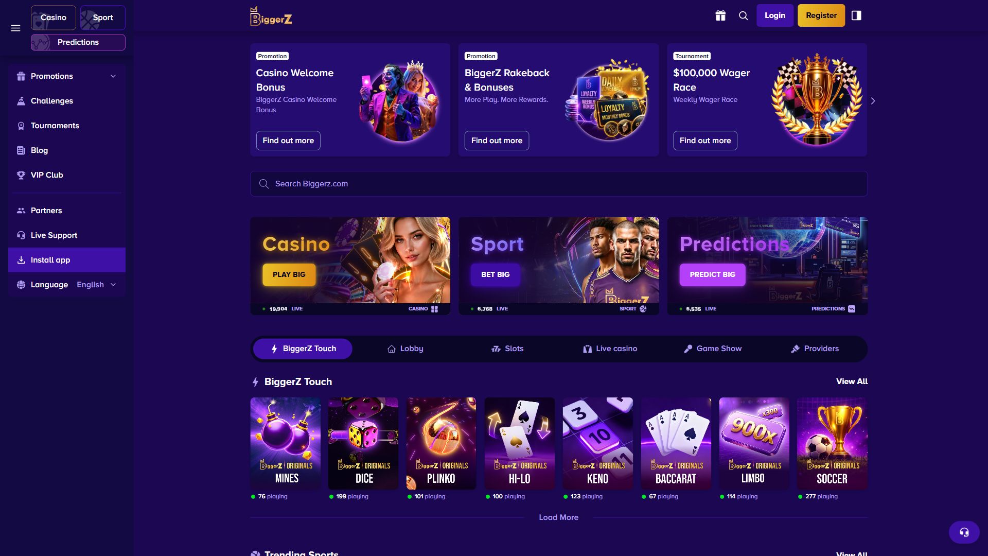 BiggerZ — Homepage (Desktop)