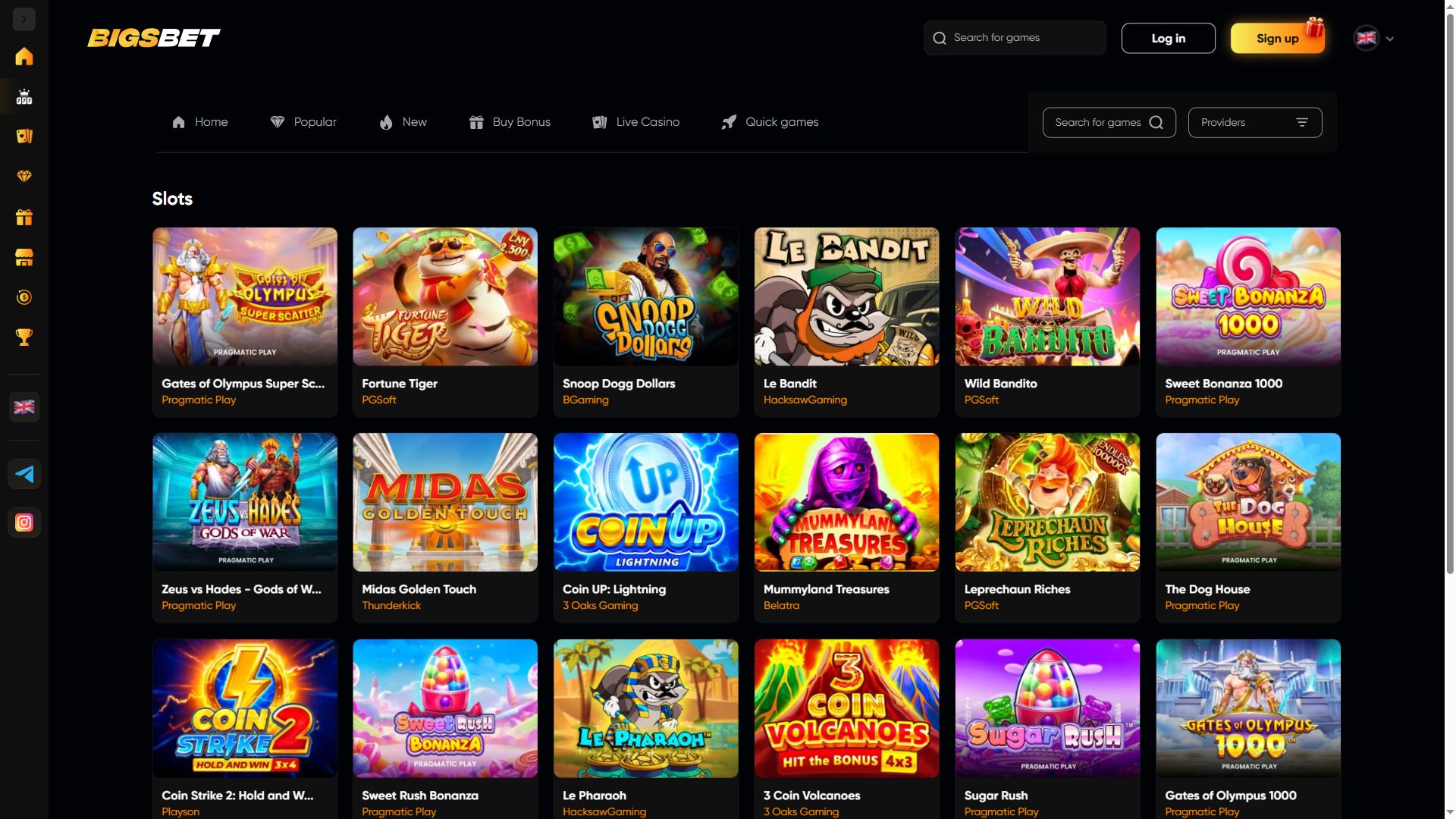 BigsBet — Lobby (Desktop)