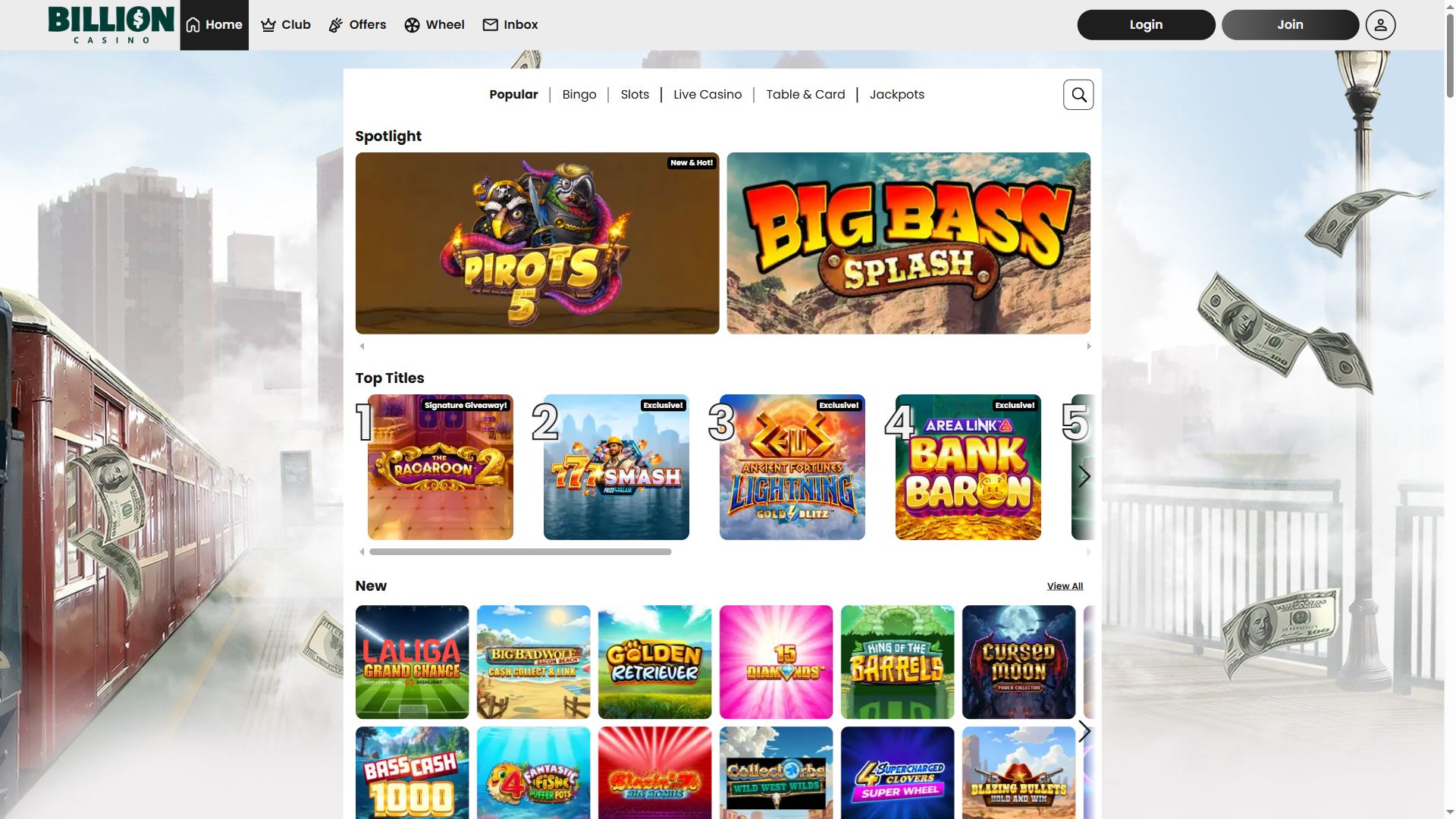 Billioncasino — Lobby (Desktop)