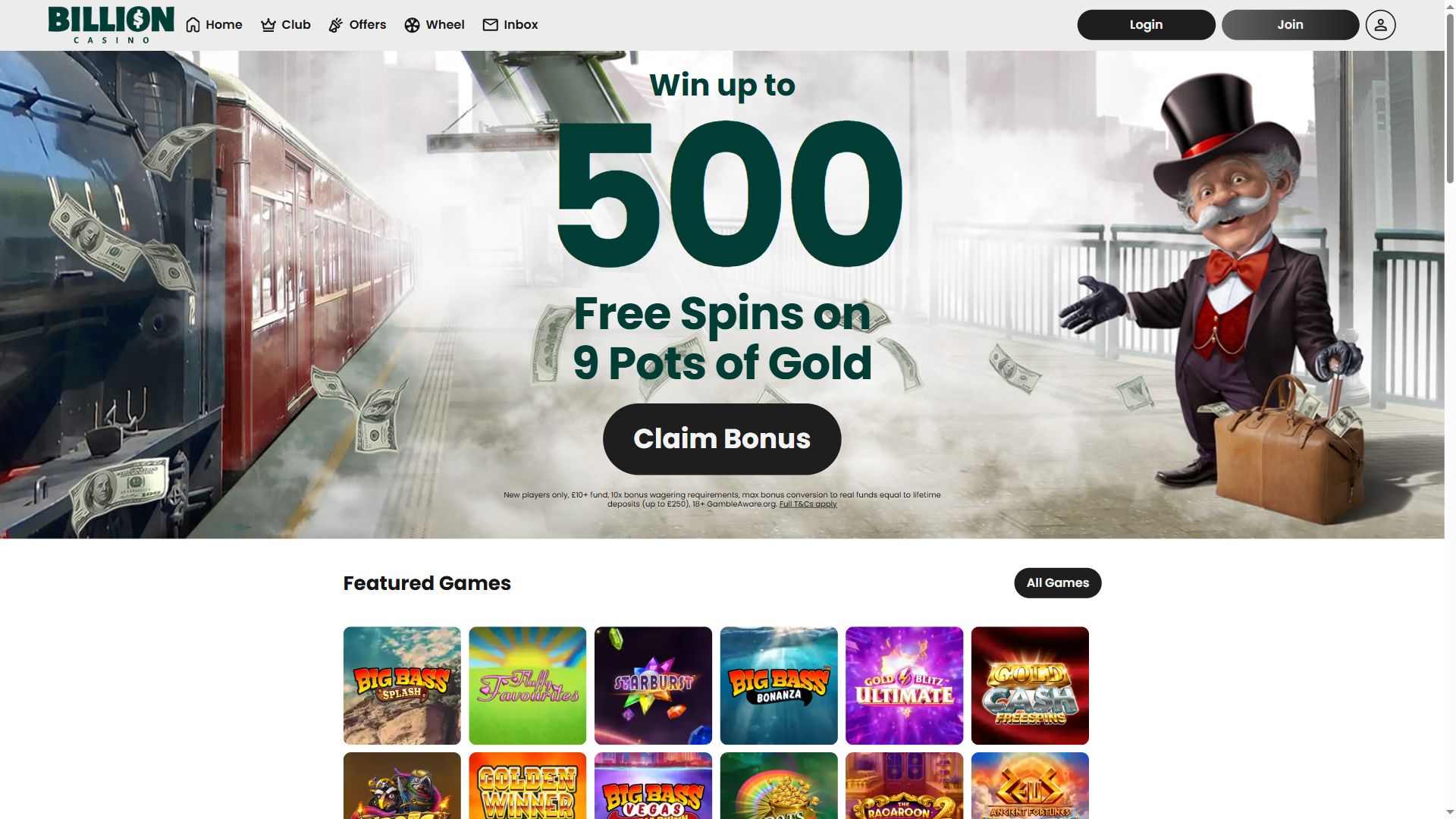 Billioncasino — Homepage (Desktop)