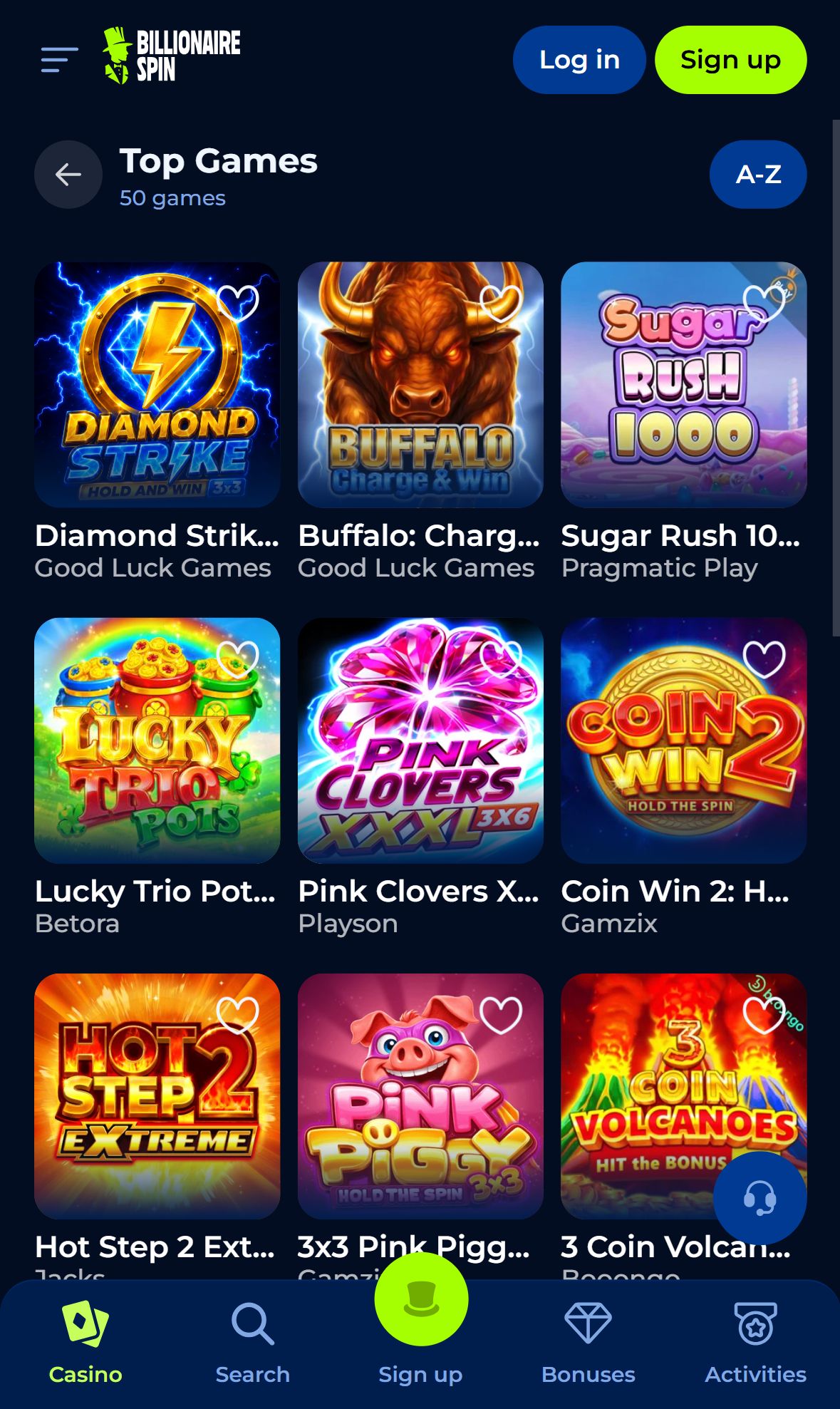 Billionaire Spin — Lobby (Mobile)