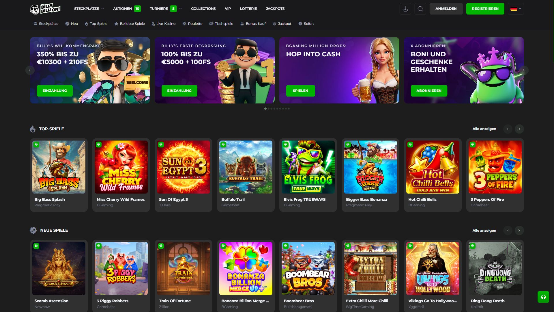 Billy Billion — Startseite (Desktop)