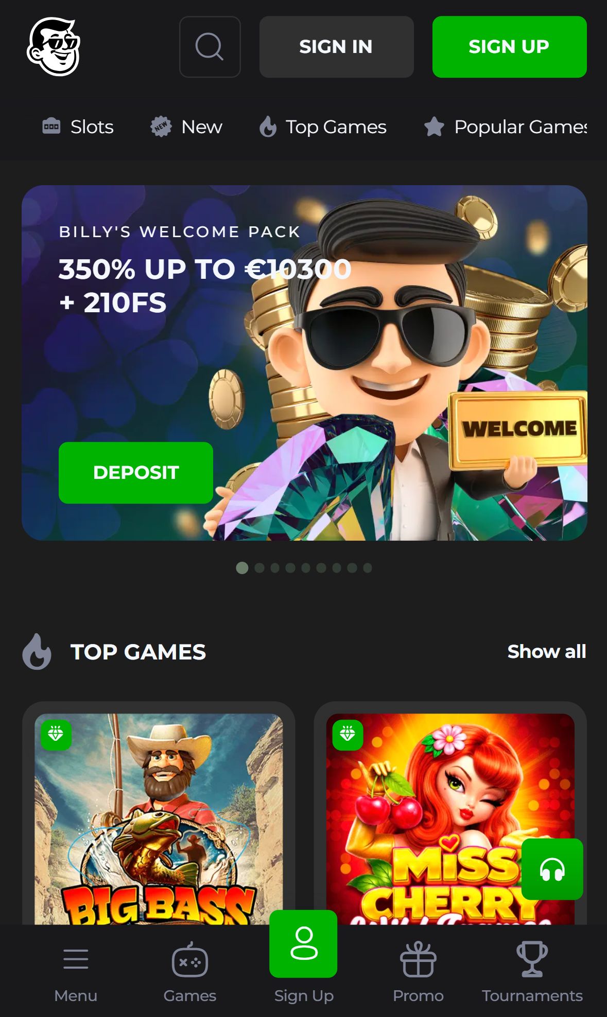 Billy Billion — Homepage (Mobile)