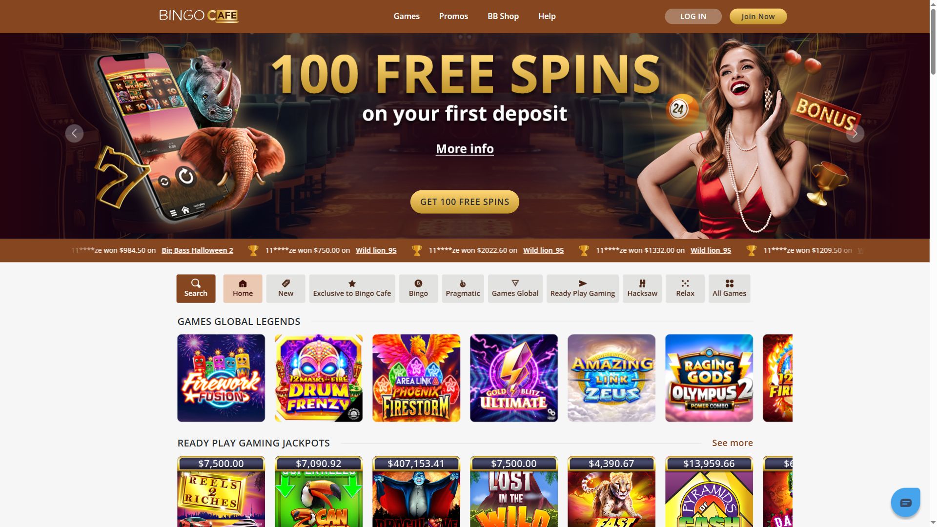Bingo Cafe — Homepage (Desktop)