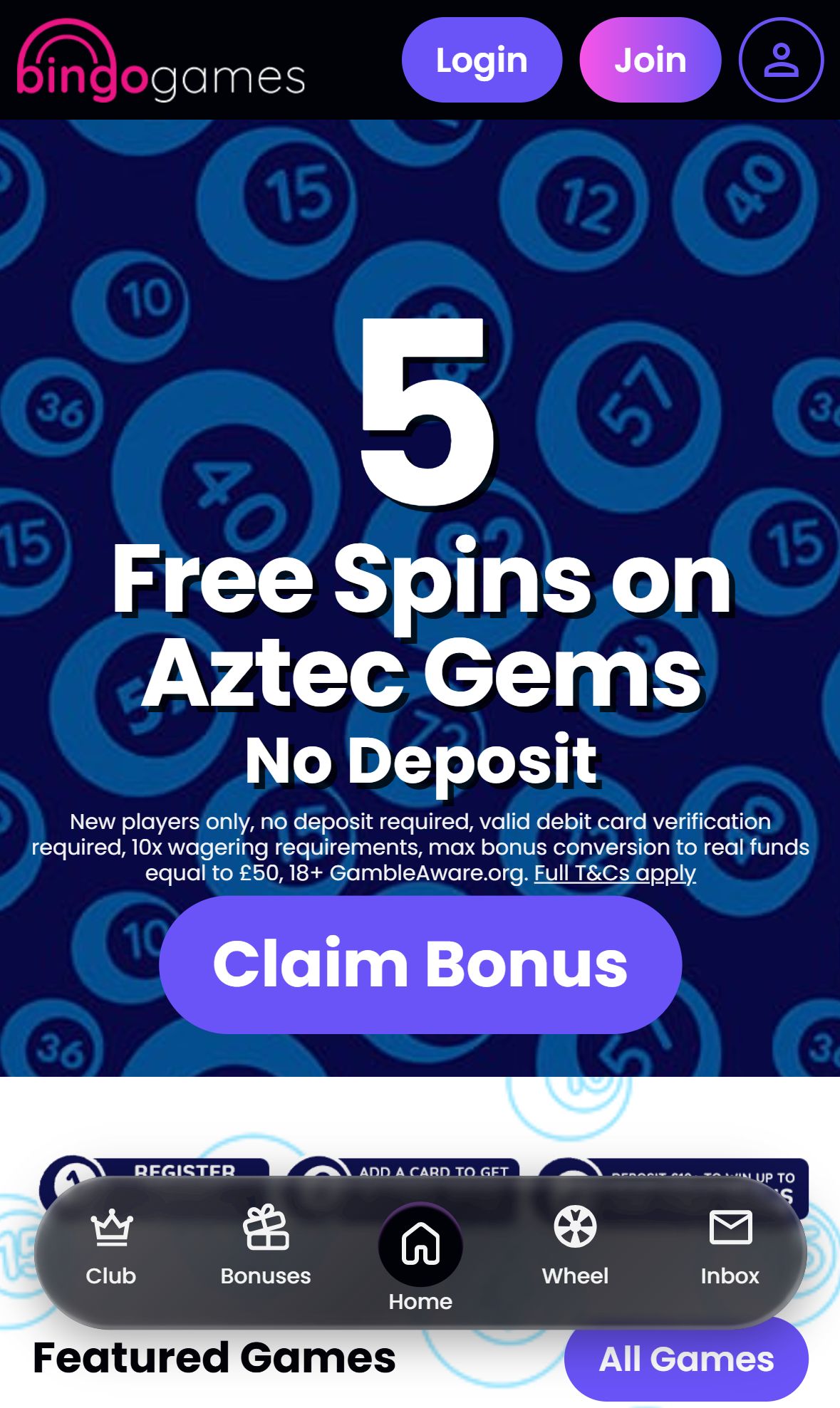 BingoGames — Homepage (Mobile)