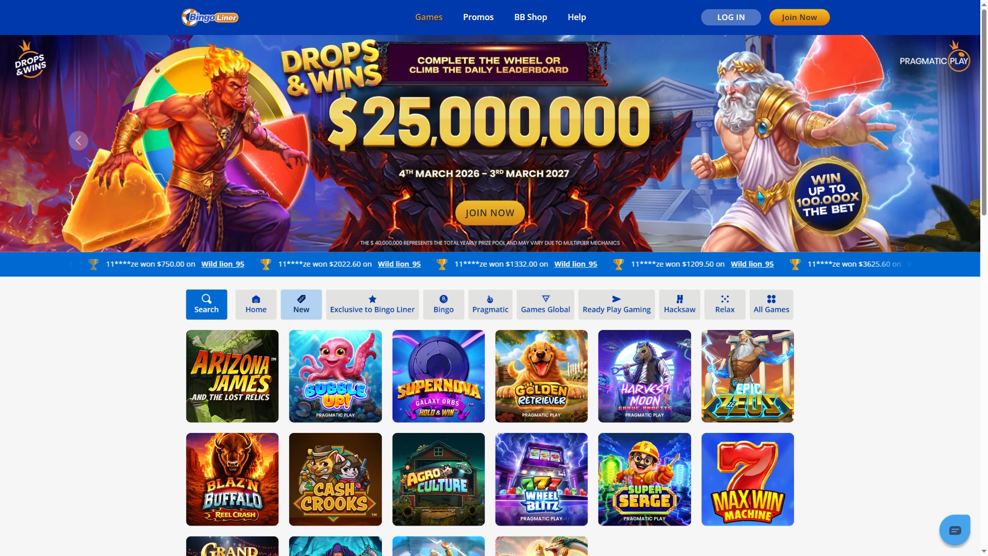 Bingo Liner — Lobby (Desktop)