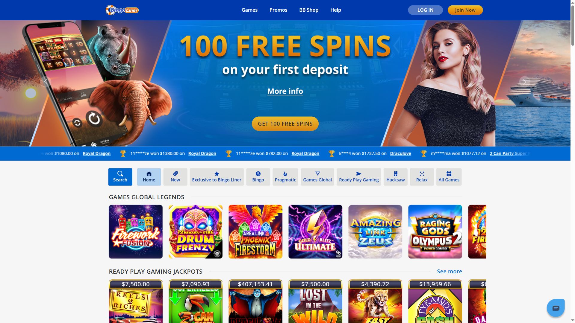 Bingo Liner — Homepage (Desktop)