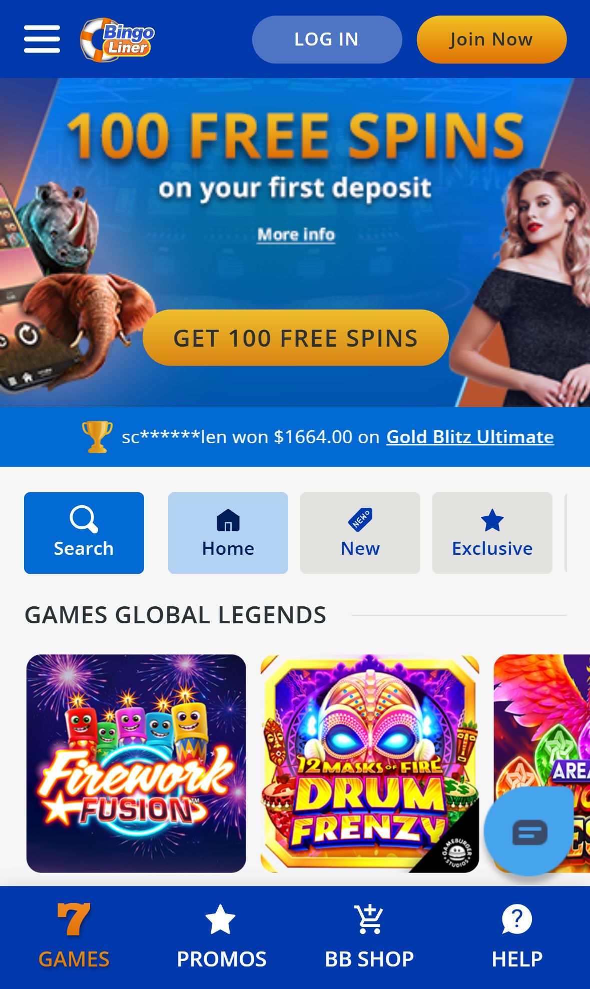 Bingo Liner — Lobby (Mobile)