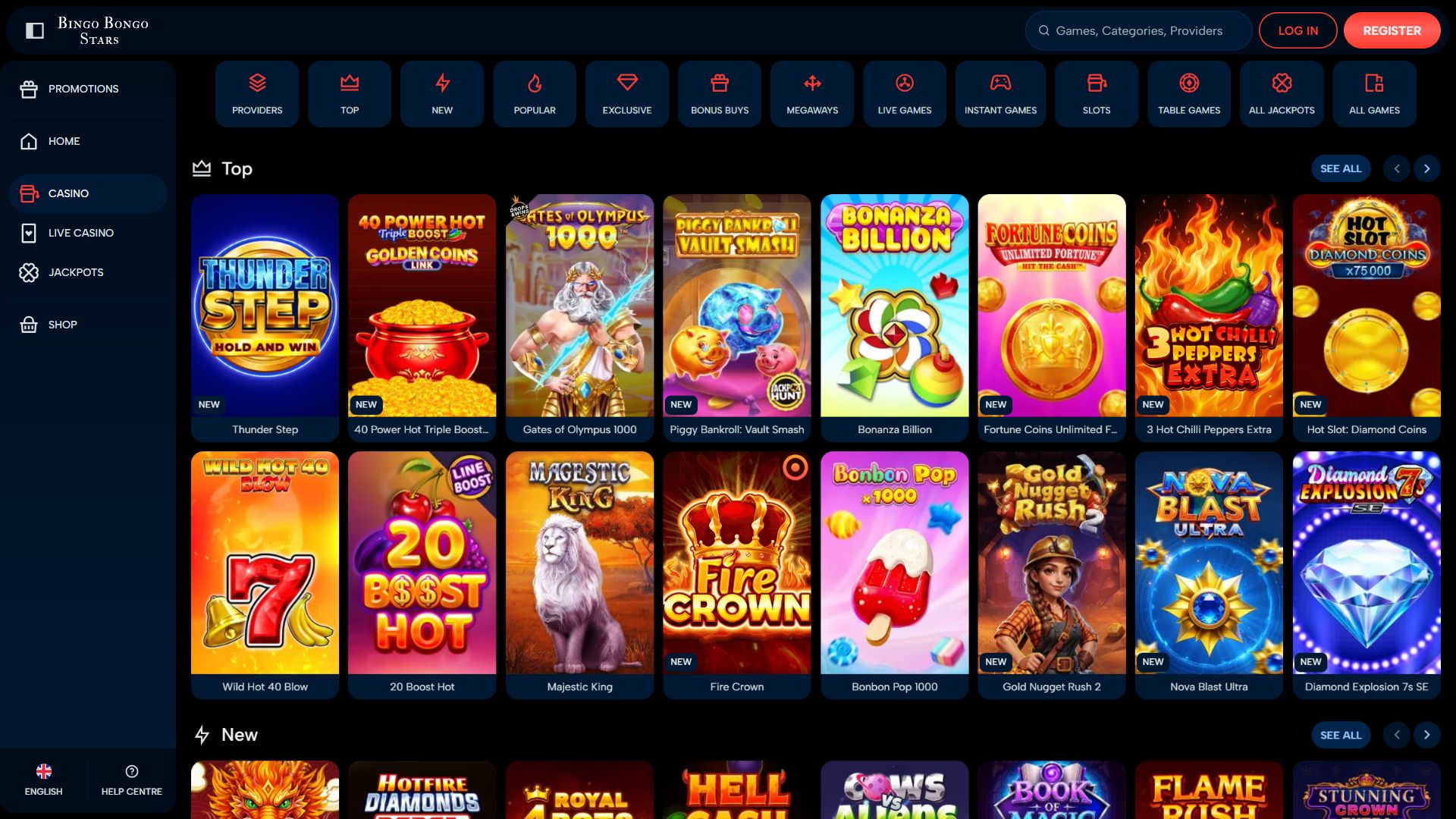 Bingo Bongo Stars — Lobby (Desktop)