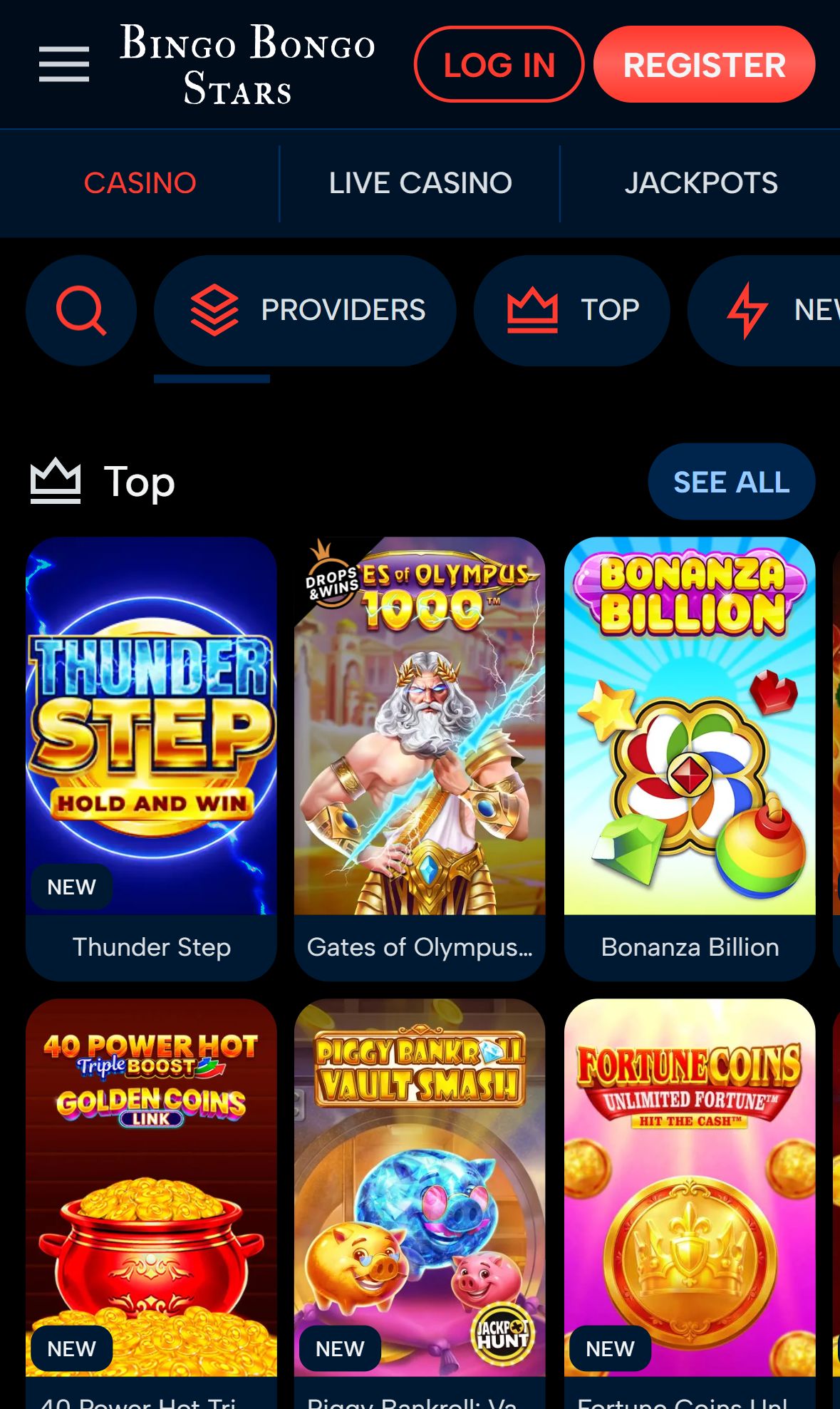 Bingo Bongo Stars — Lobby (Mobile)