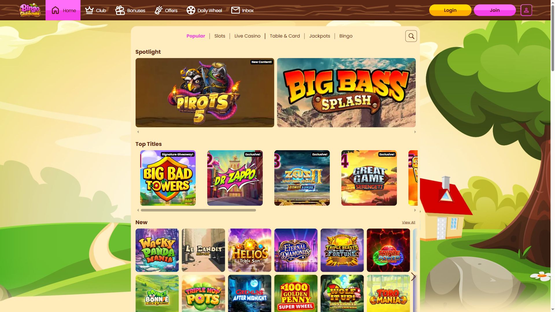 Bingo Clubhouse — Lobby (Desktop)