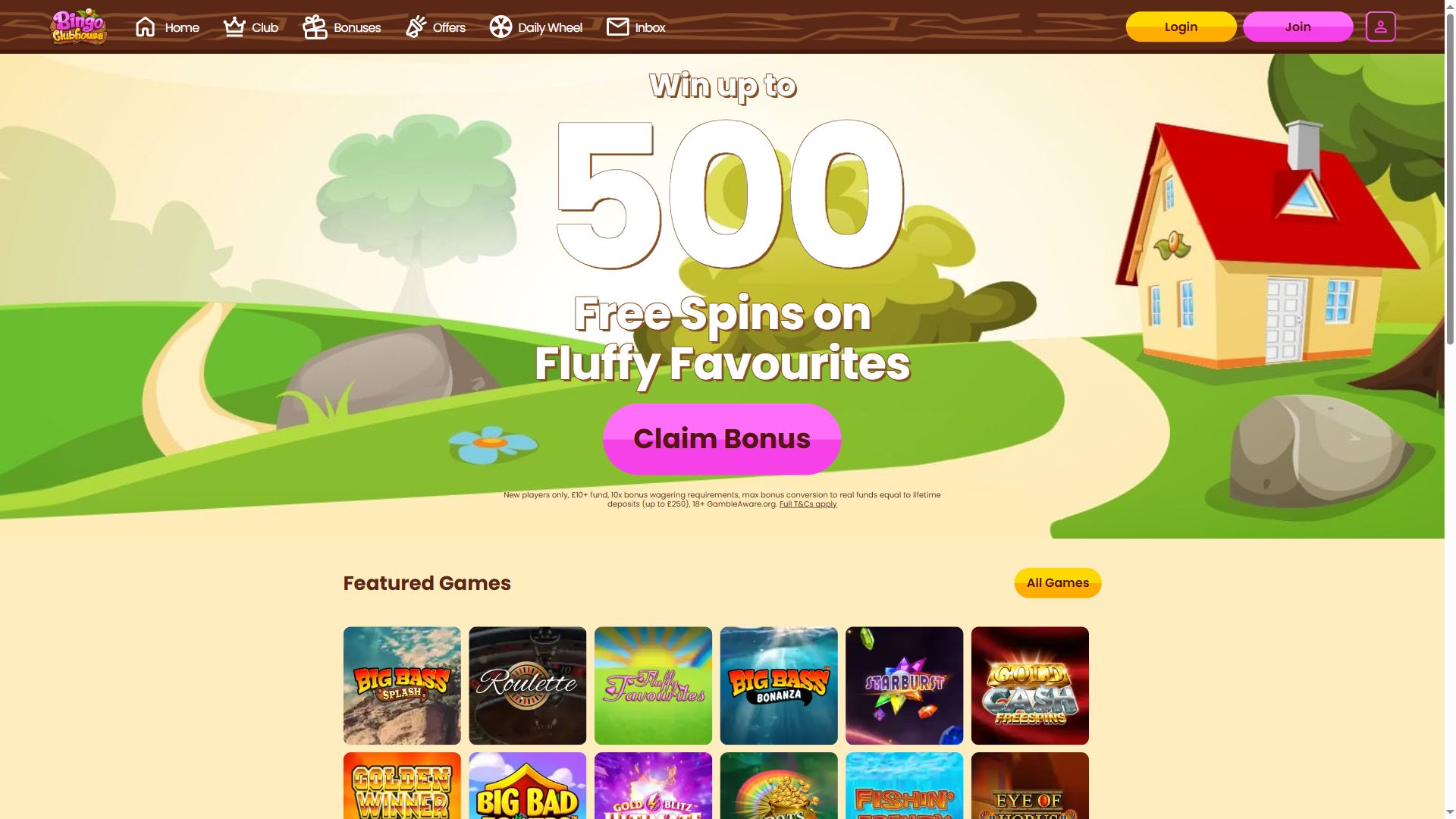 Bingo Clubhouse — Homepage (Desktop)